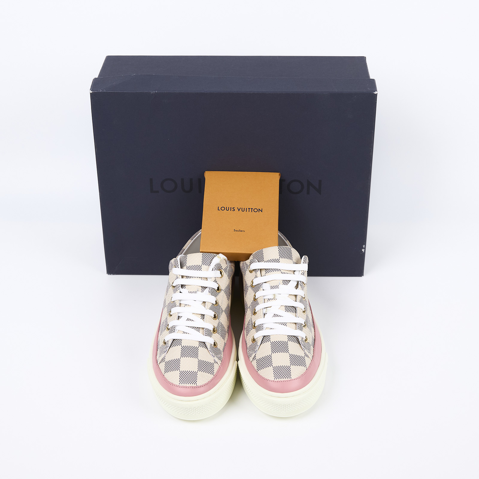路易威登 LOUIS VUITTON Damier Azur Stellar 運動鞋  粉Stellar Line棋盤格運動鞋#38.5 原廠盒子/鞋帶