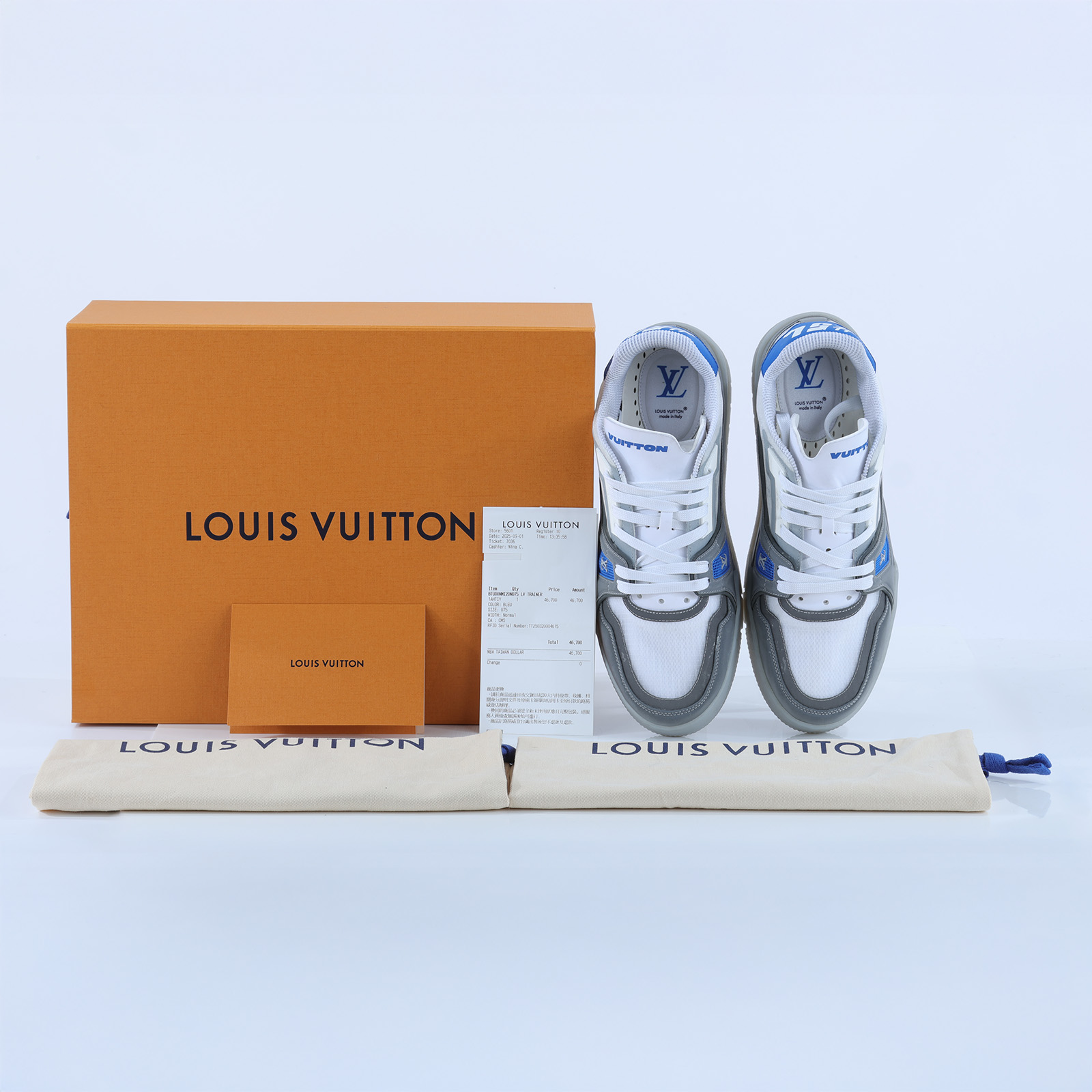 路易威登 LOUIS VUITTON LV Trainer 運動鞋 藍色 1AHTIY 藍拼灰TRAINER#7.5 原廠盒子/防塵袋/購買證明正本