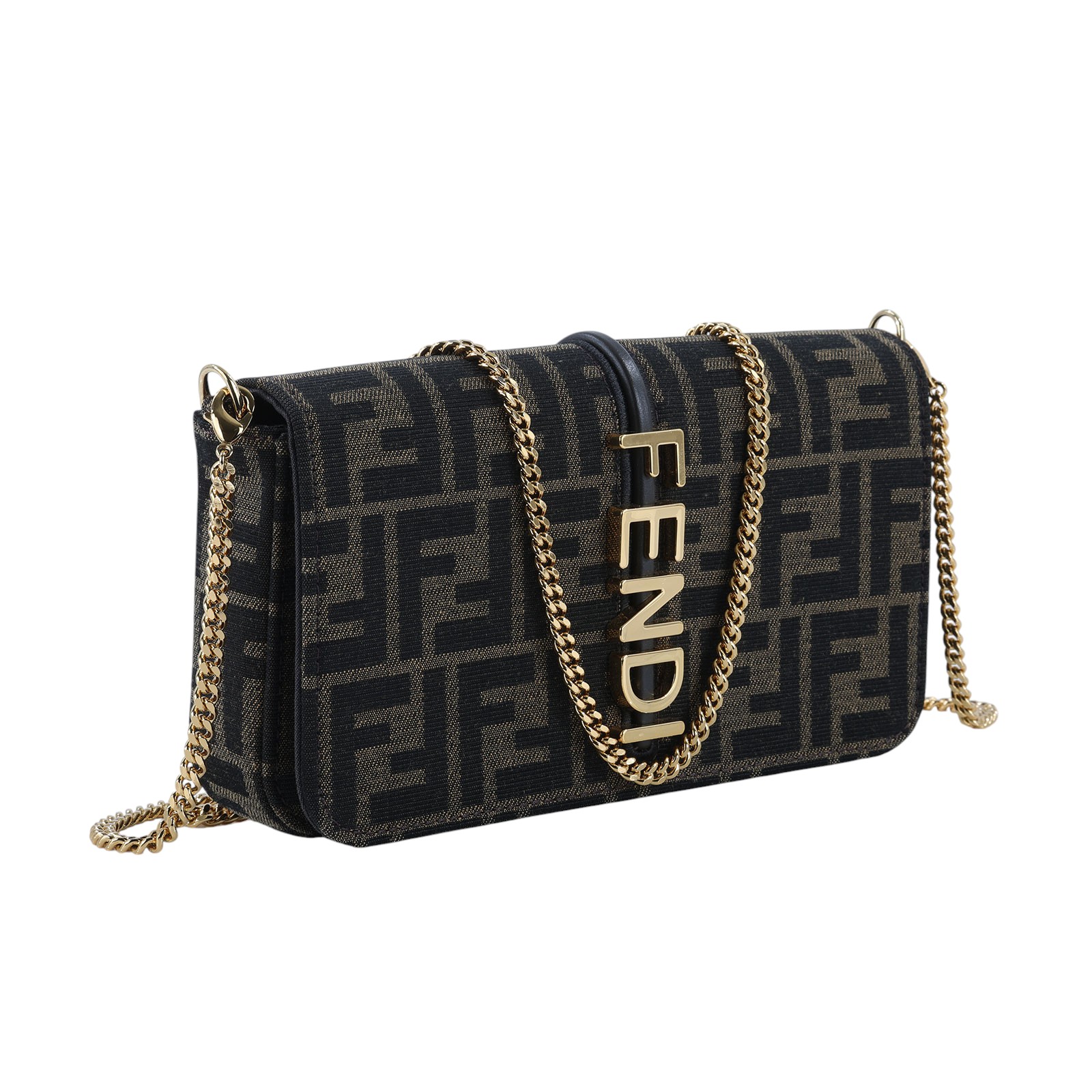 芬迪 FENDI Fendigraphy 鏈袋皮夾 8BS076AD23 棕FF帆布WOC 防塵袋/購買證明正本