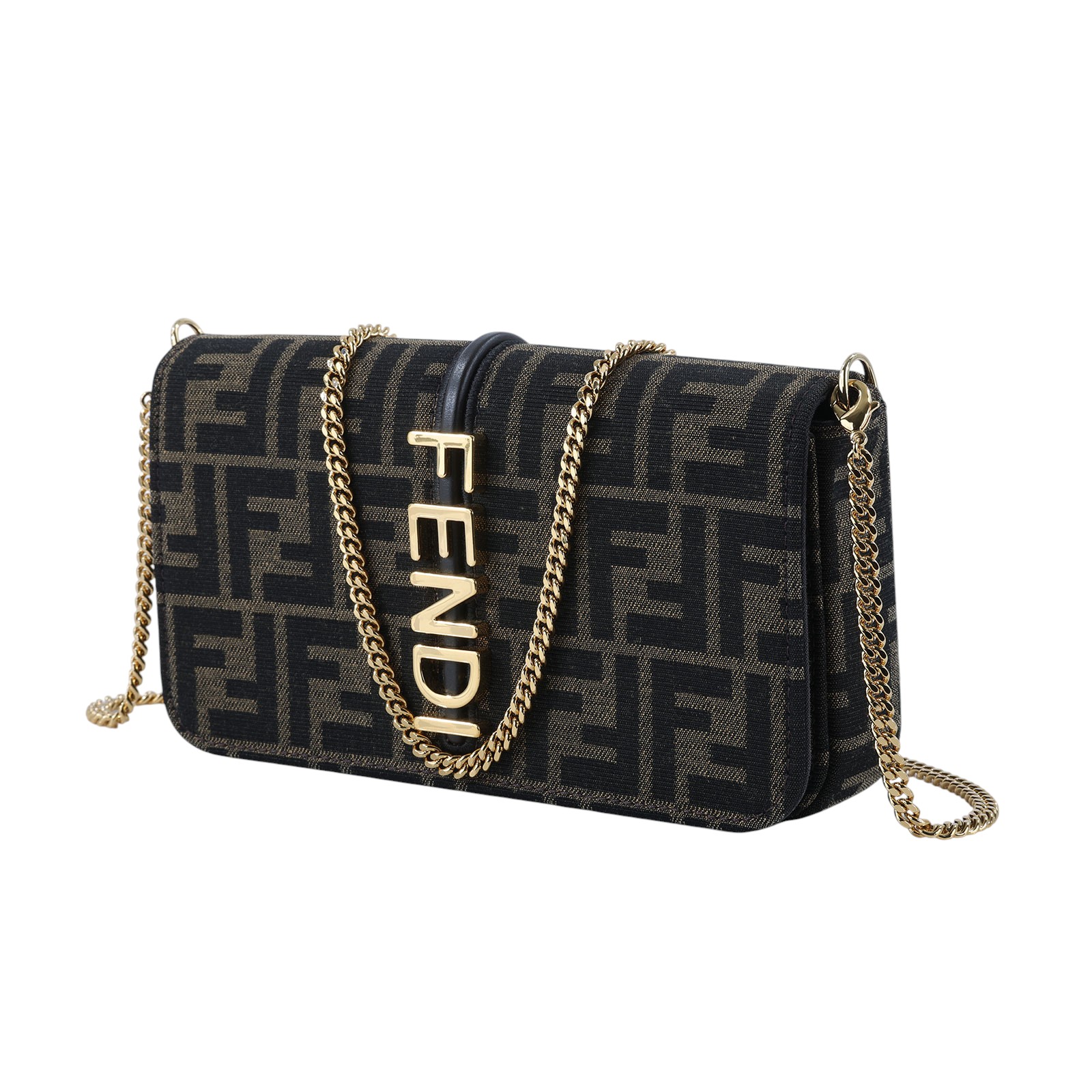 芬迪 FENDI Fendigraphy 鏈袋皮夾 8BS076AD23 棕FF帆布WOC 防塵袋/購買證明正本