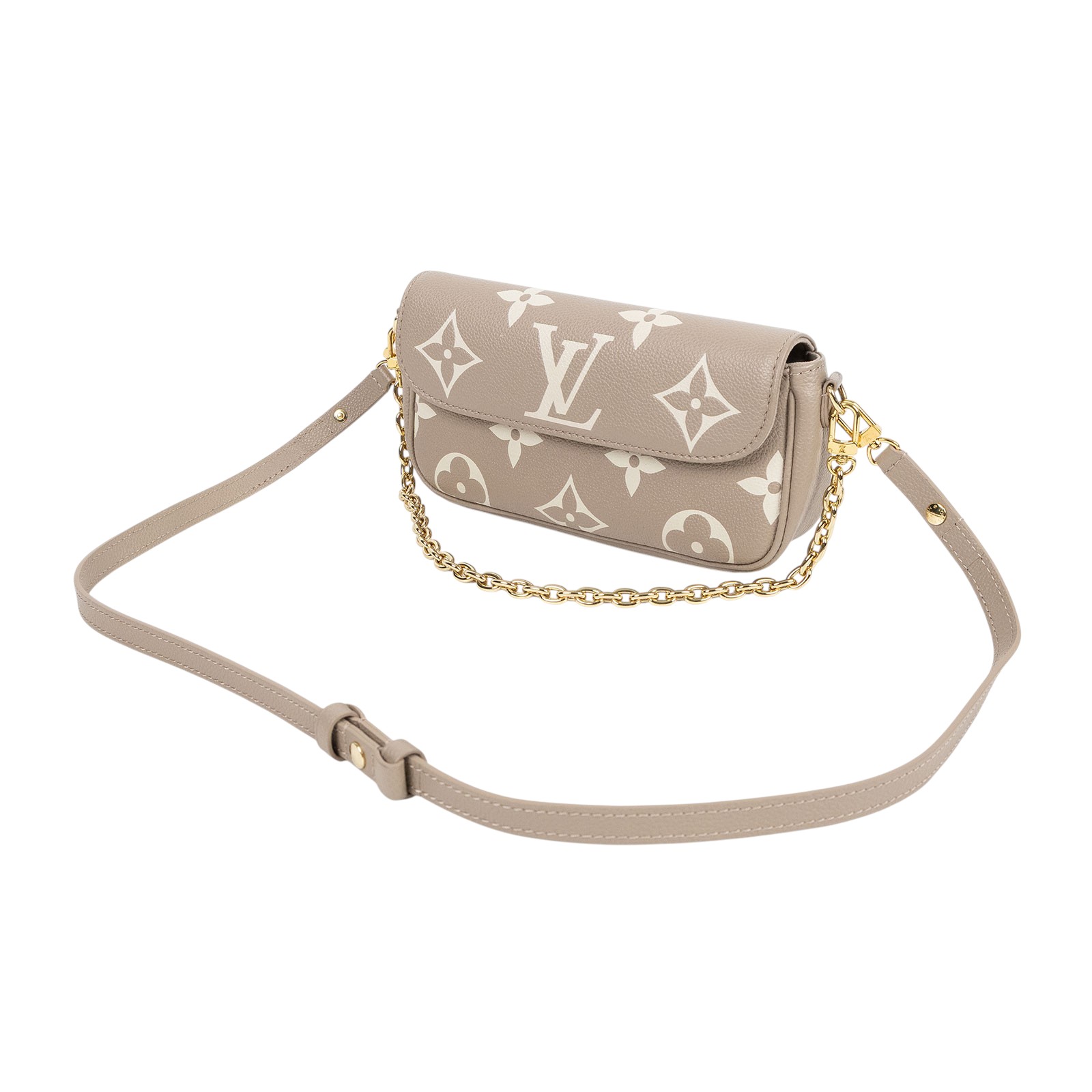 路易威登 LOUIS VUITTON Wallet on Chain Ivy 壓花牛皮 肩背錢包 斑鳩灰色 奶油色 M82211 晶片款  原廠盒子/防塵袋/購買證明正本/背帶2