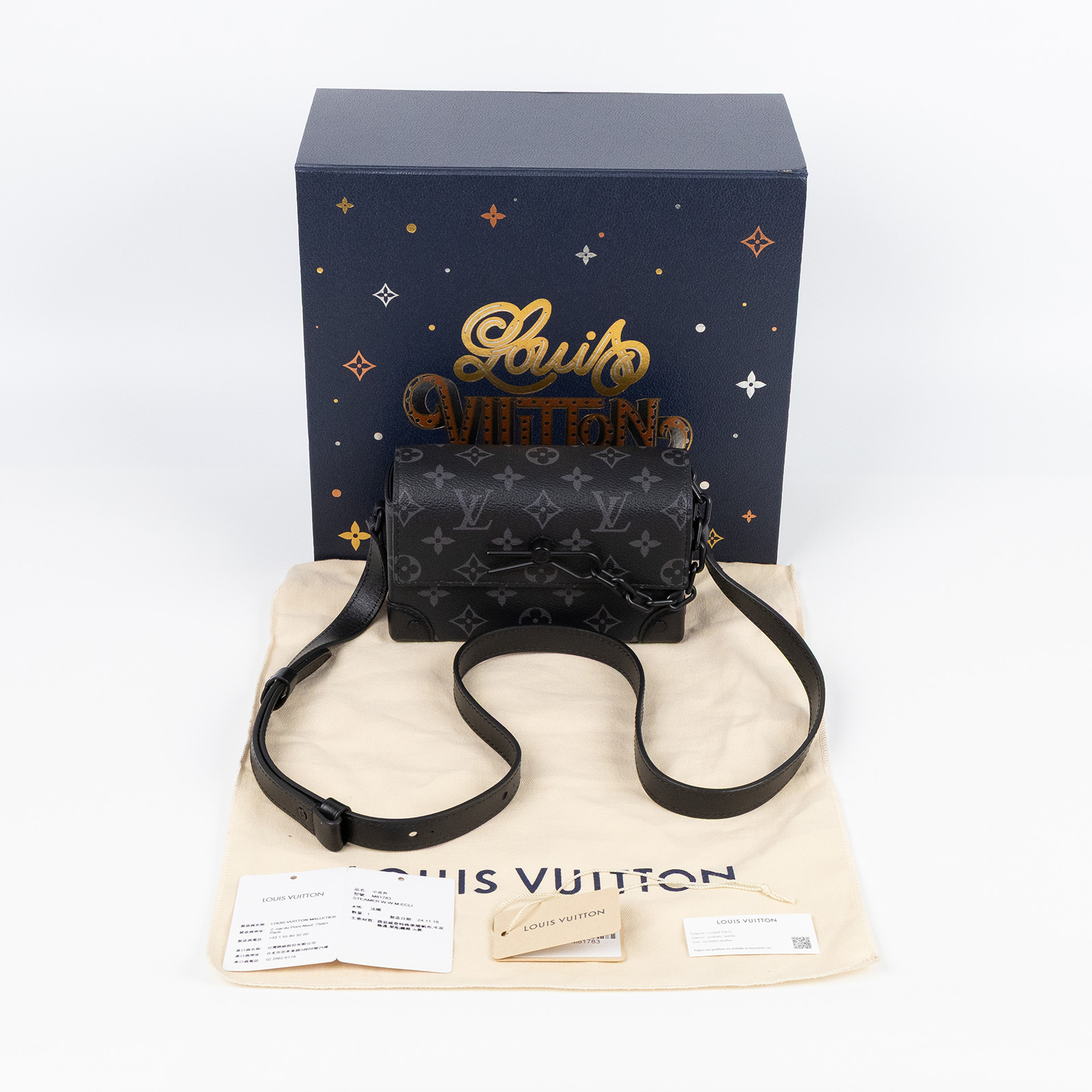 路易威登 LOUIS VUITTON Steamer 隨身錢包 肩背 M81783 晶片款 黑原花STEAMER 原廠盒子/防塵袋