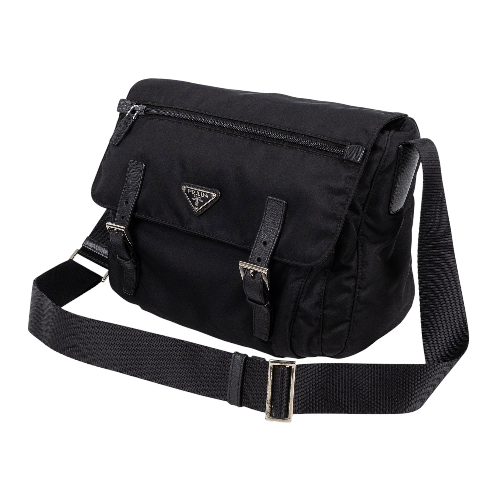 普拉達 PRADA 尼龍 郵差包  黑尼龍郵差包 無附屬品