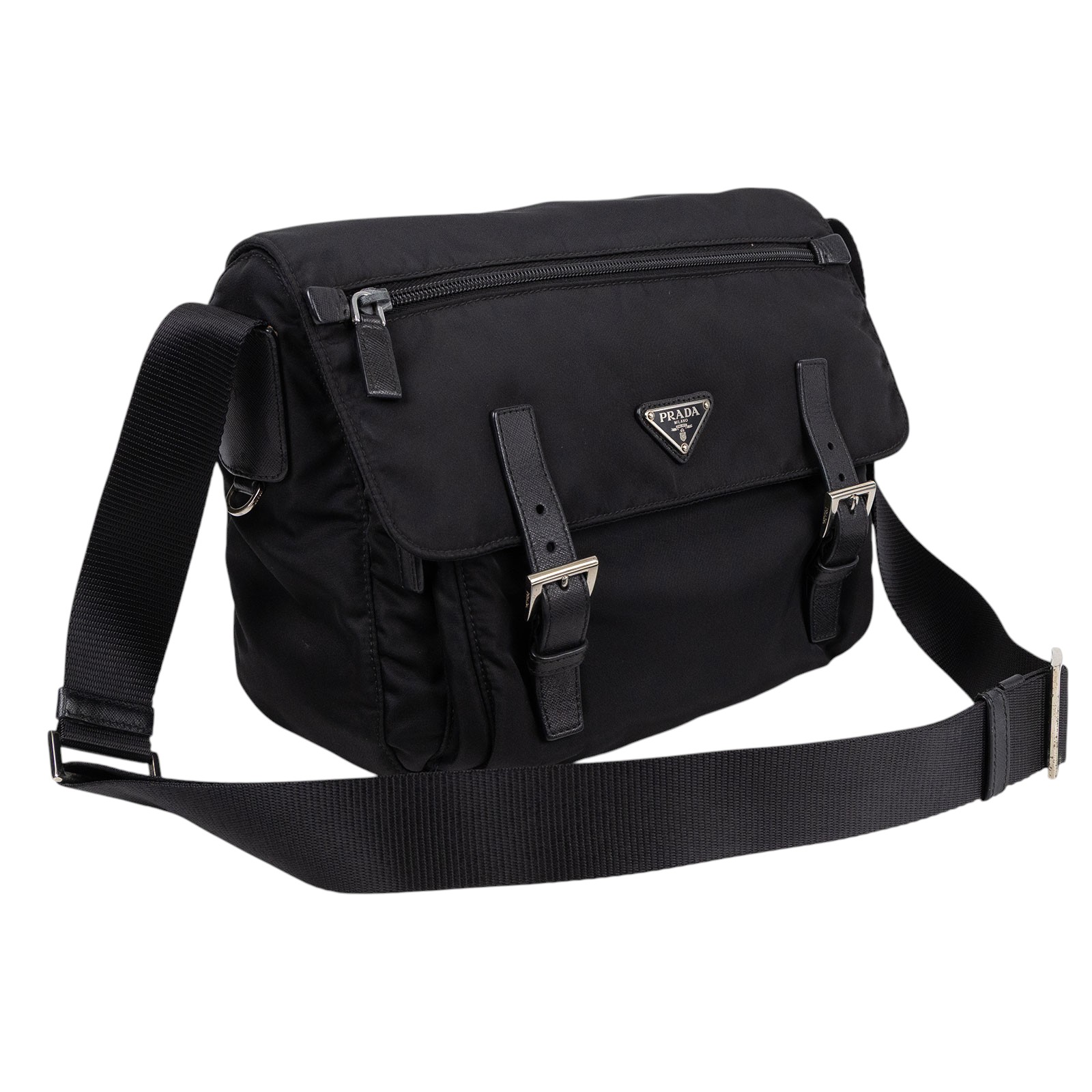 普拉達 PRADA 尼龍 郵差包  黑尼龍郵差包 無附屬品