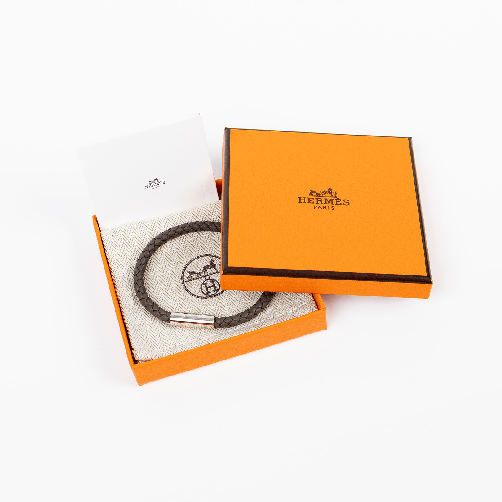 愛馬仕 Hermes  H066218FP8FT5  灰GOLIATH編織手環 原廠盒子/防塵袋