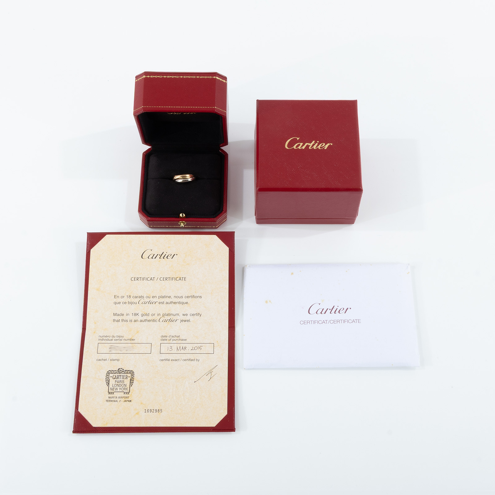 卡地亞 CARTIER Trinity 戒指  TRINITY 三環戒細版 #50 原廠盒子/保書