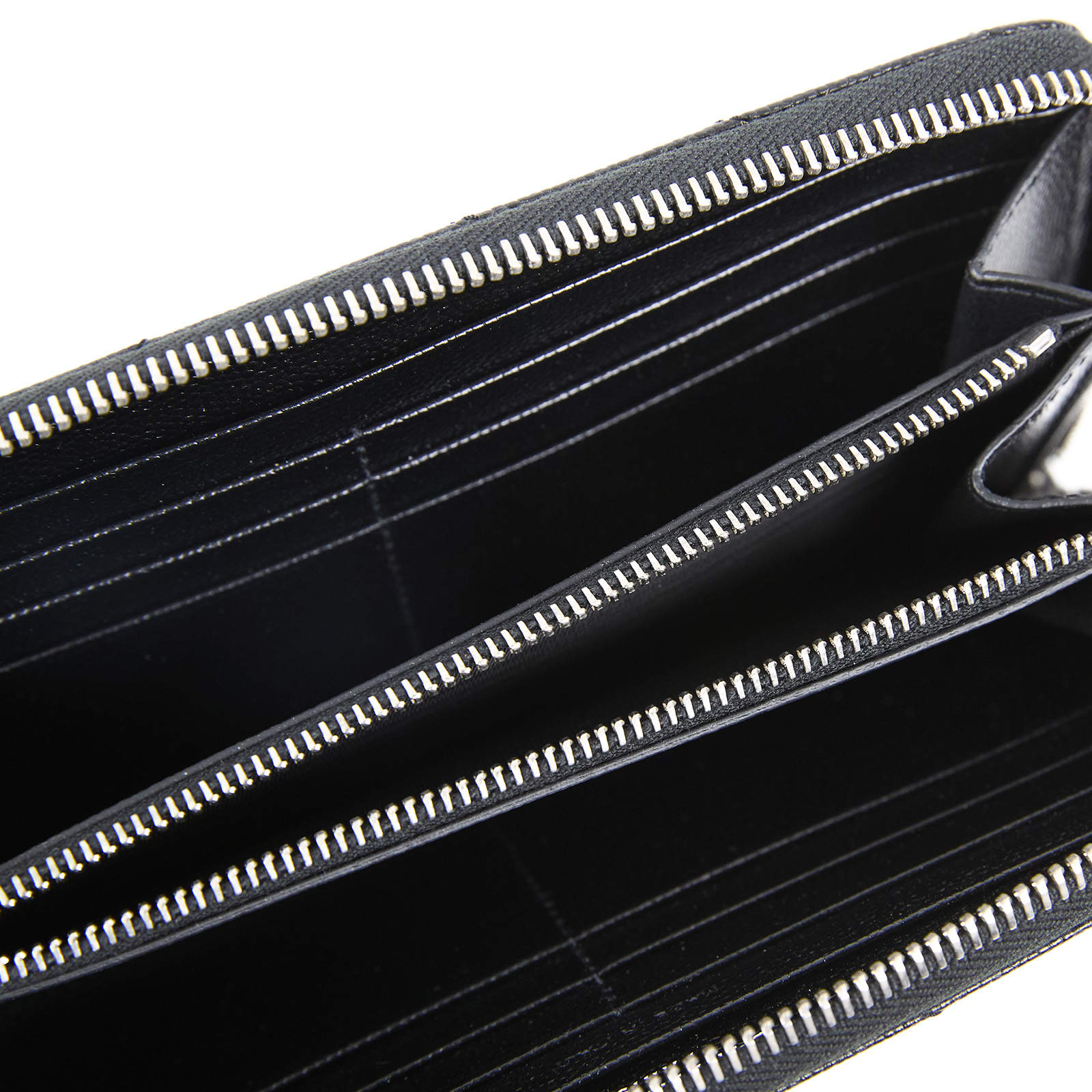 聖羅蘭 YSL SAINT LAURENT 山形紋 錢包 長夾 銀色五金 358094BOW02 黑銀魚子醬拉鍊長夾 原廠盒子/防塵袋