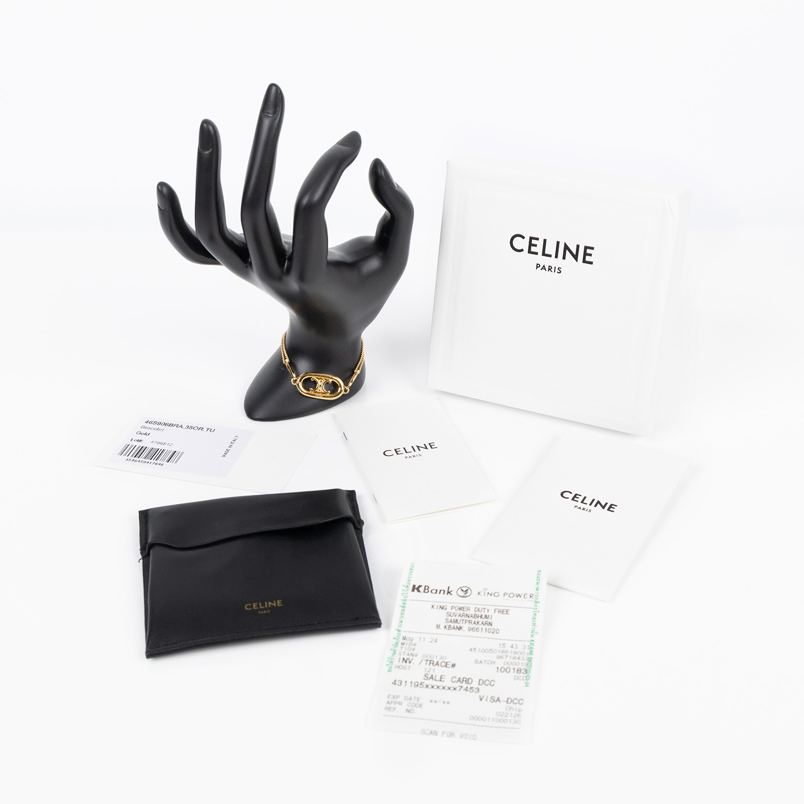 思琳 CELINE Triomphe 金色飾面 黃銅 手鍊 46S906BRA 金色凱旋門手鍊 原廠盒子/防塵袋