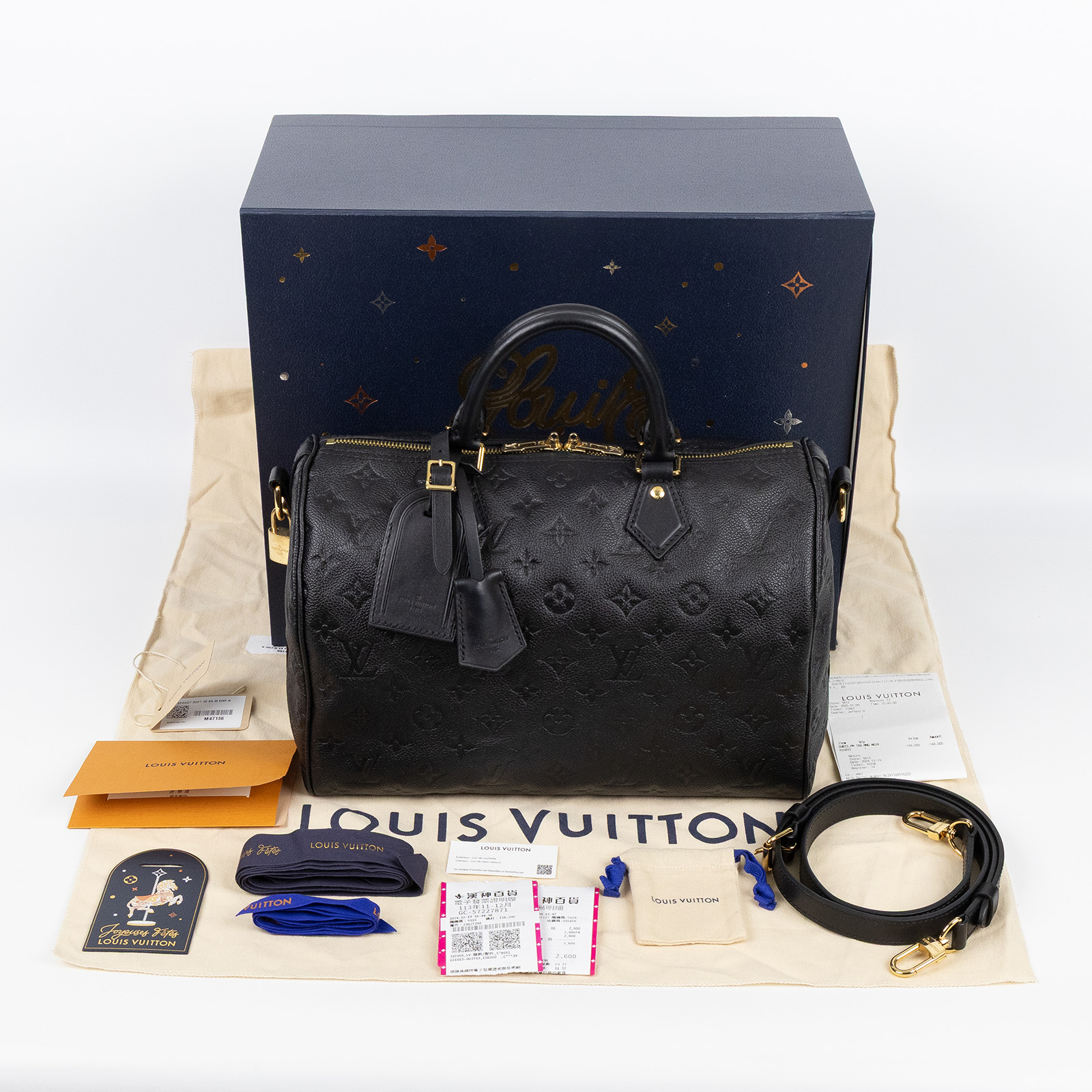 路易威登 LOUIS VUITTON Speedy Soft 30 手提波士頓包 黑色 M47186 晶片款  原廠盒子/防塵袋/鎖組/購買證明正本/背帶