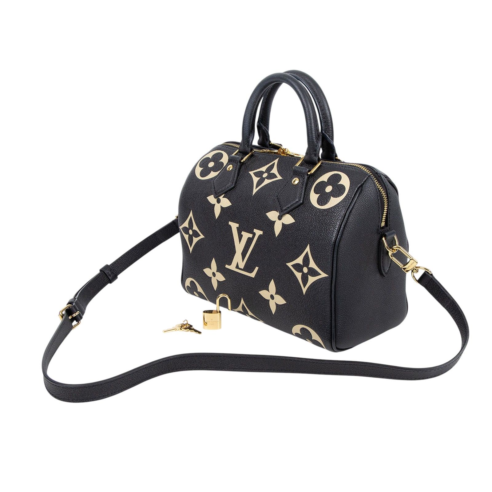 路易威登 LOUIS VUITTON Speedy Bandoulière  25 雙色 手提 斜背 波士頓包 M58947 晶片款  原廠盒子/防塵袋/購買證明正本/背帶