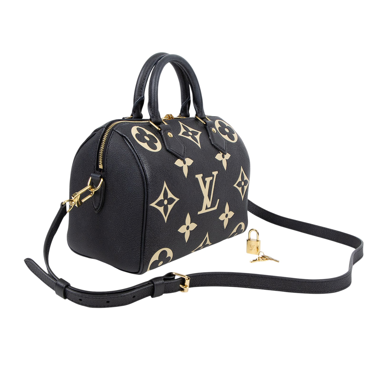 路易威登 LOUIS VUITTON Speedy Bandoulière  25 雙色 手提 斜背 波士頓包 M58947 晶片款  原廠盒子/防塵袋/購買證明正本/背帶