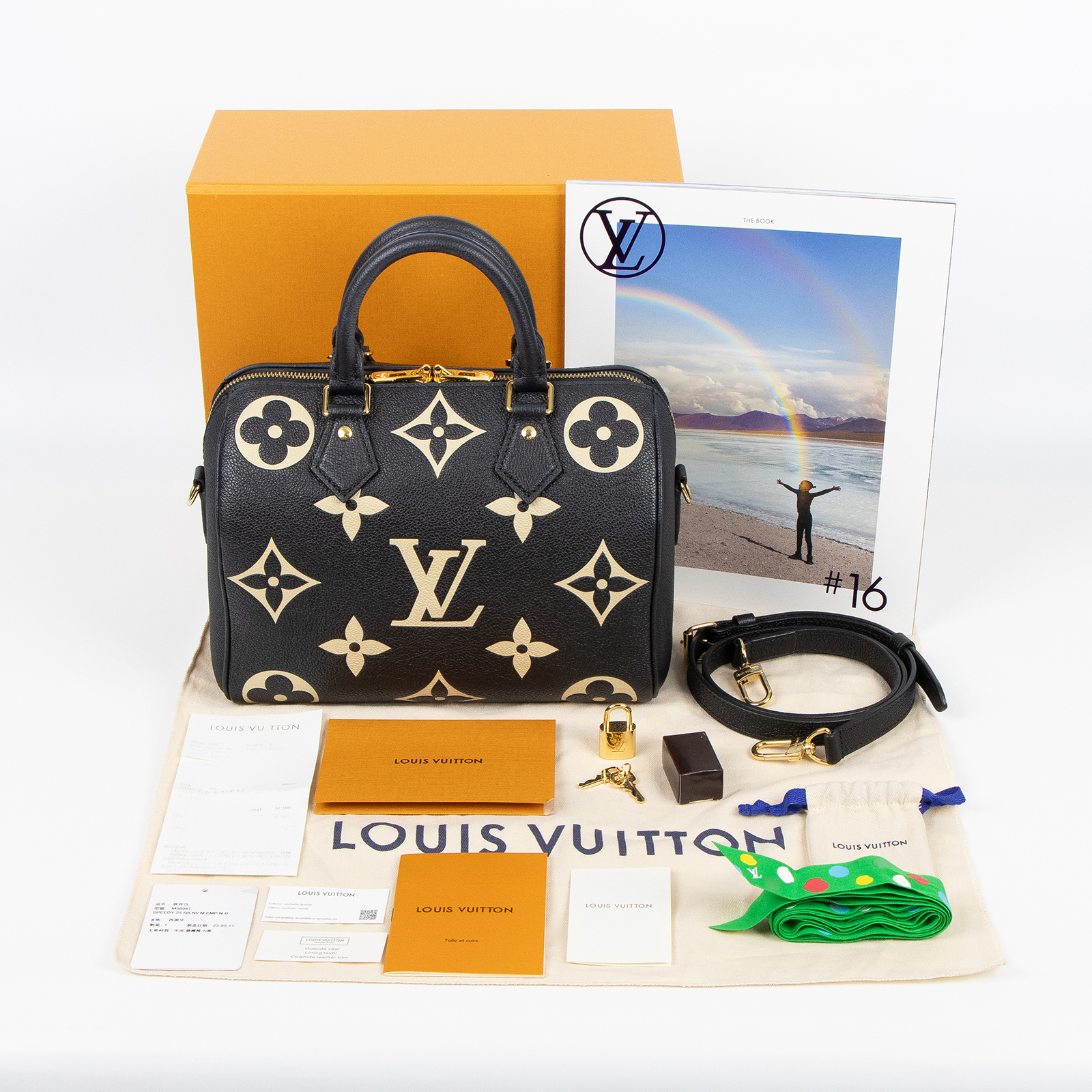 路易威登 LOUIS VUITTON Speedy Bandoulière  25 雙色 手提 斜背 波士頓包 M58947 晶片款  原廠盒子/防塵袋/購買證明正本/背帶