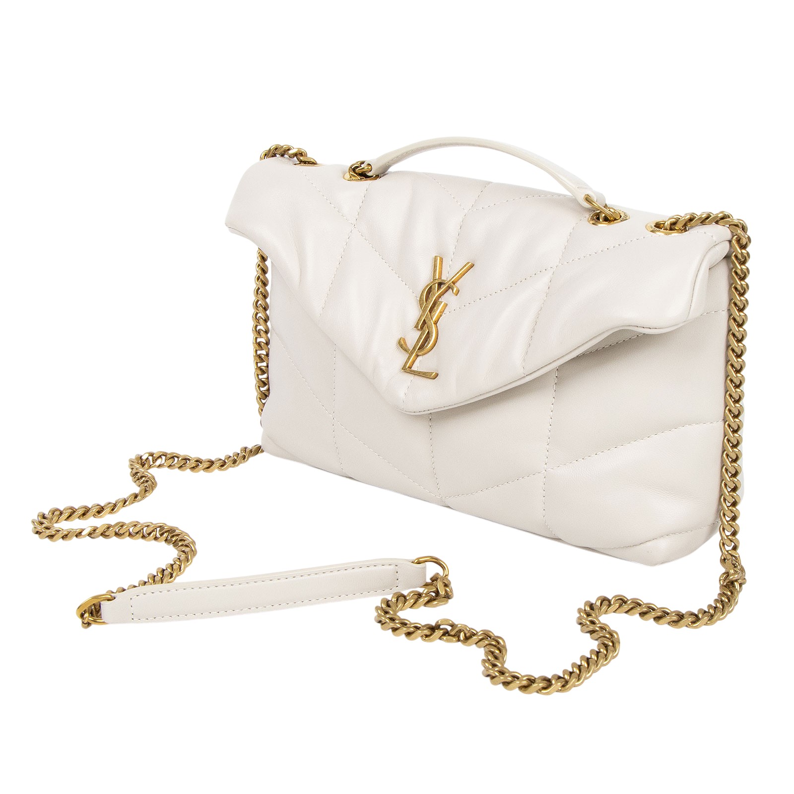 聖羅蘭 YSL SAINT LAURENT Puffer 絎縫 亮面粒面皮革 TOY 手袋 肩背包 金色五金 759337AAC9A  原廠盒子/防塵袋/購買證明正本