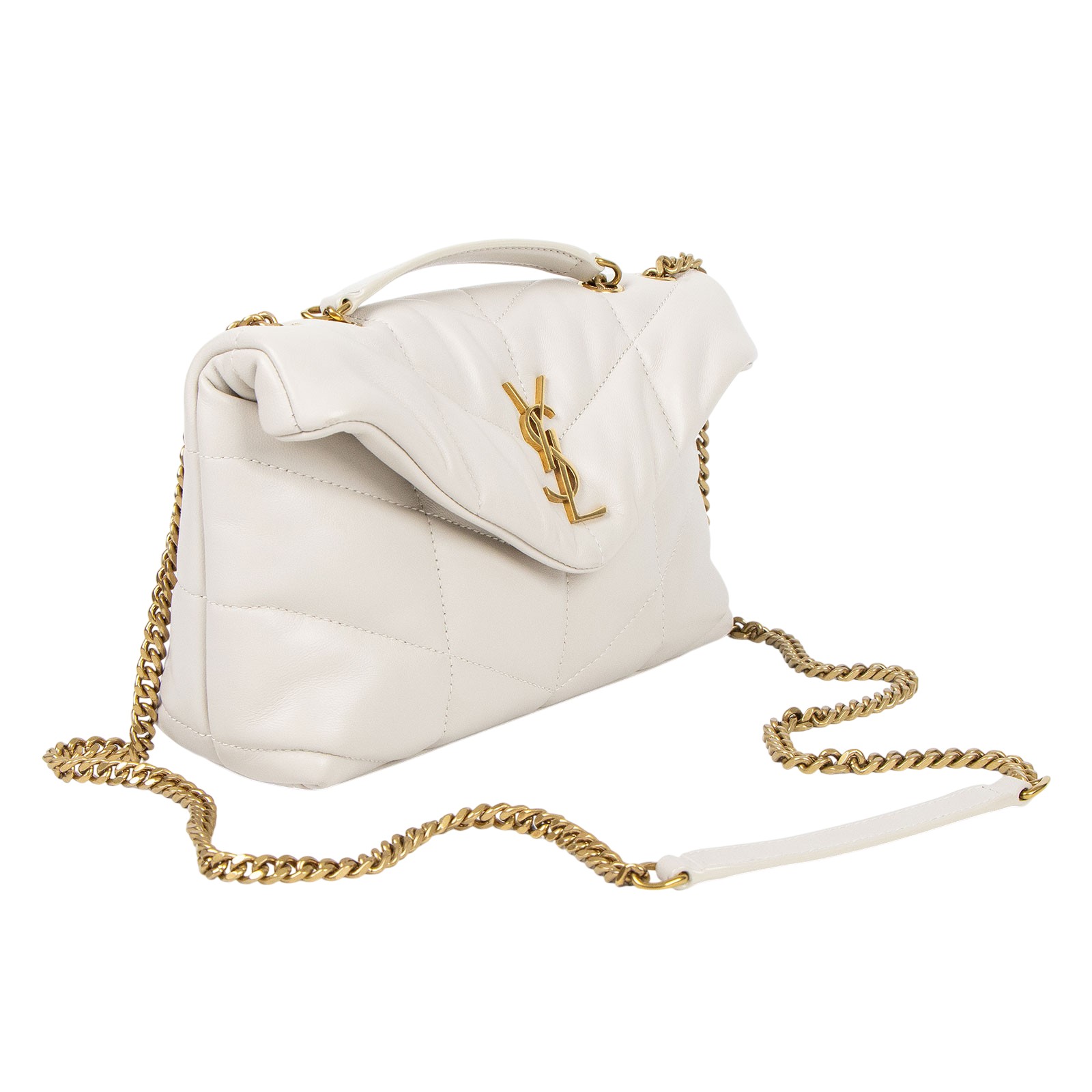 聖羅蘭 YSL SAINT LAURENT Puffer 絎縫 亮面粒面皮革 TOY 手袋 肩背包 金色五金 759337AAC9A  原廠盒子/防塵袋/購買證明正本