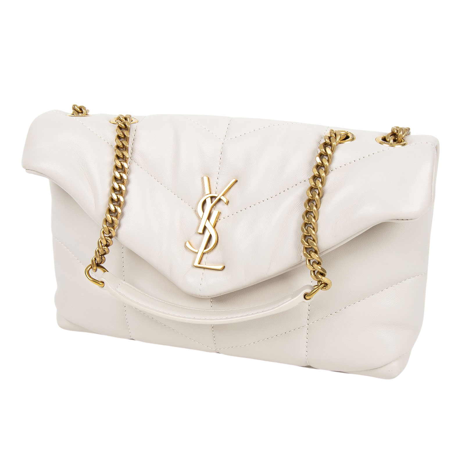 聖羅蘭 YSL SAINT LAURENT Puffer 絎縫 亮面粒面皮革 TOY 手袋 肩背包 金色五金 759337AAC9A  原廠盒子/防塵袋/購買證明正本