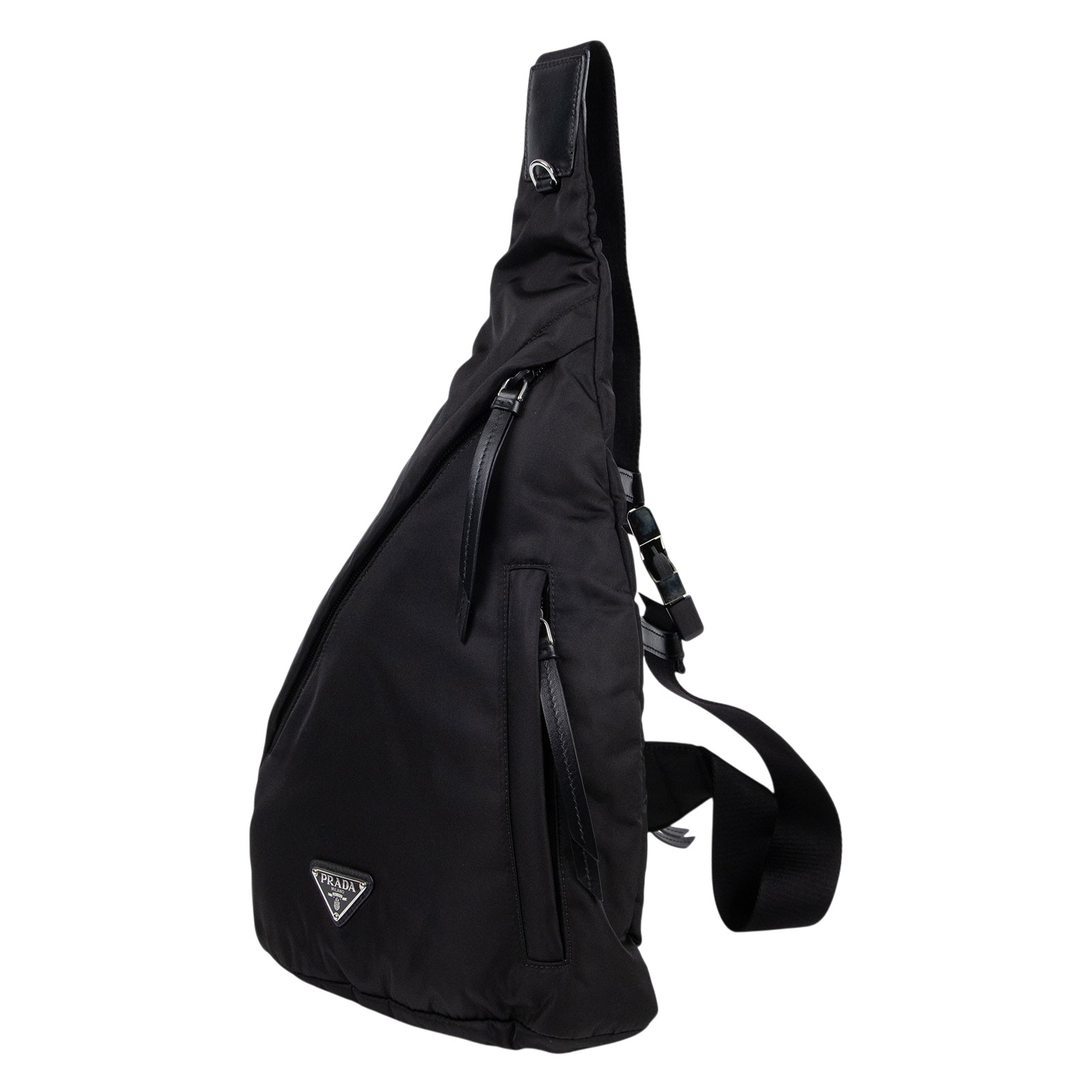 普拉達 PRADA Re-Nylon 皮革背囊 2VZ092_2DW3 黑尼龍側背腰包 防塵袋/購買證明正本