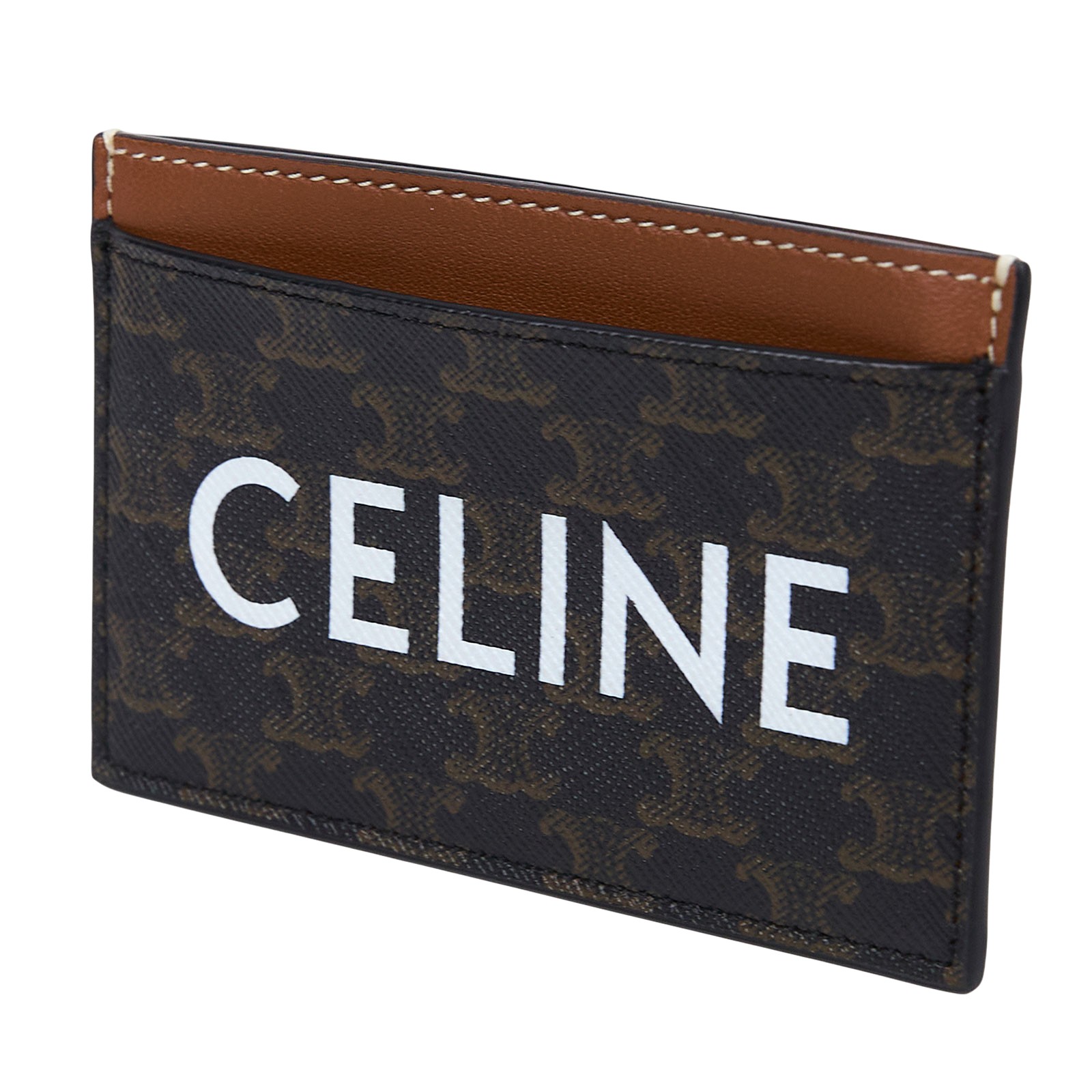 思琳 CELINE 印花卡片套 10B702CLY 黃褐色白LOGO凱旋門卡夾 原廠盒子