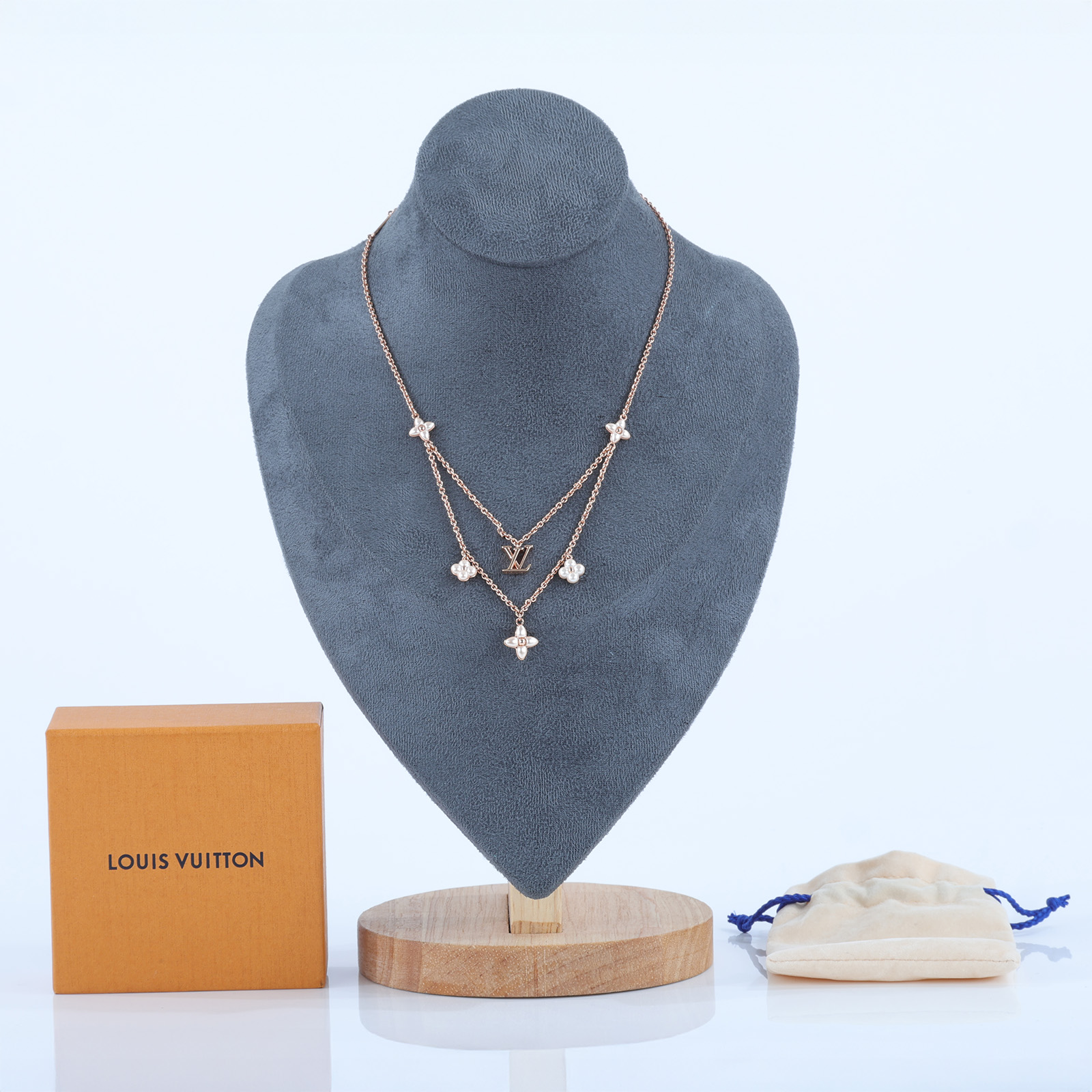 路易威登 LOUIS VUITTON Floragram 項鍊 老花 Monogram 雙層 玫瑰金 M02986  原廠盒子/防塵袋