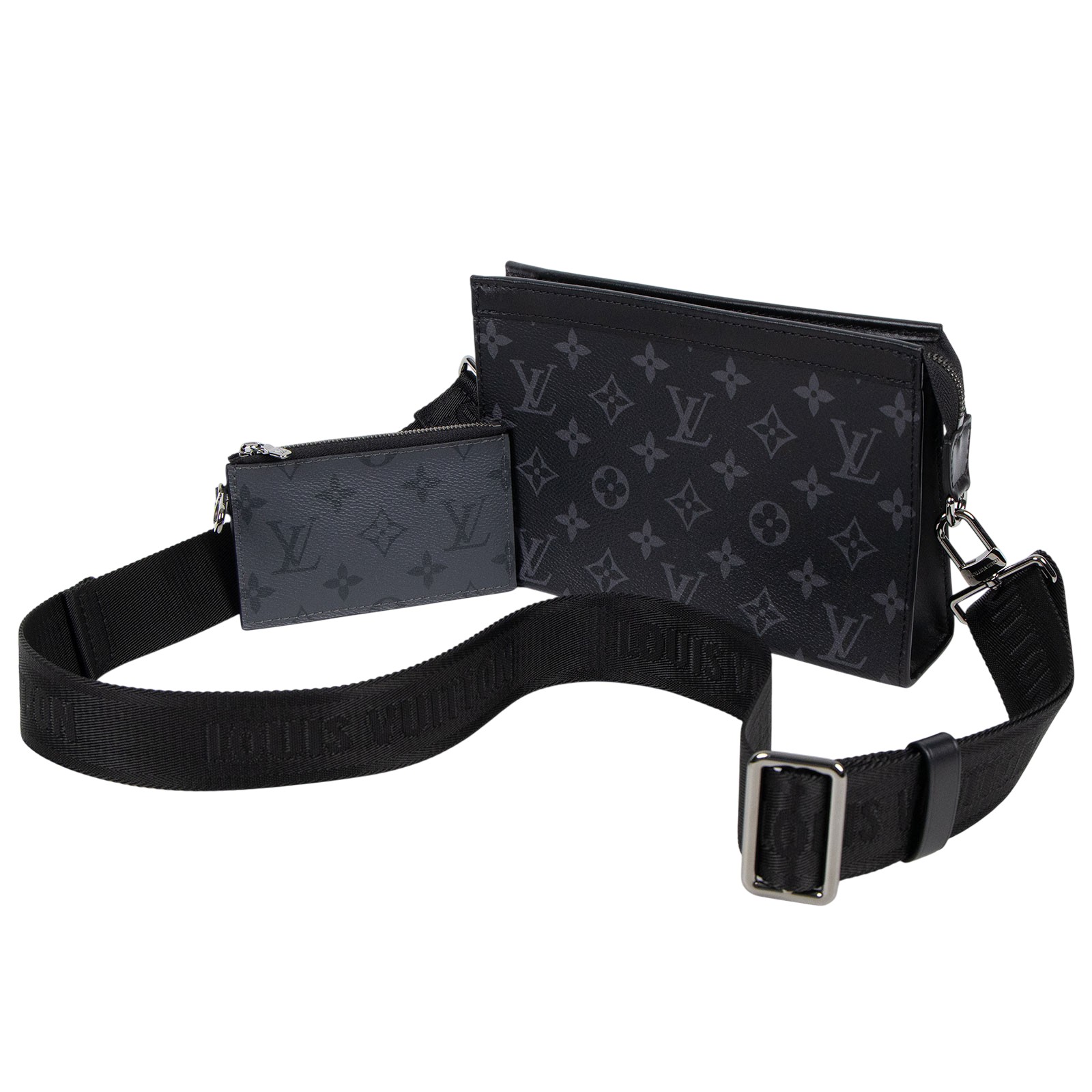 路易威登 LOUIS VUITTON Gaston 隨身錢包 肩背 Eclipse Reverse塗層帆布 黑色 M81124 晶片款  原廠盒子/防塵袋/購買證明正本