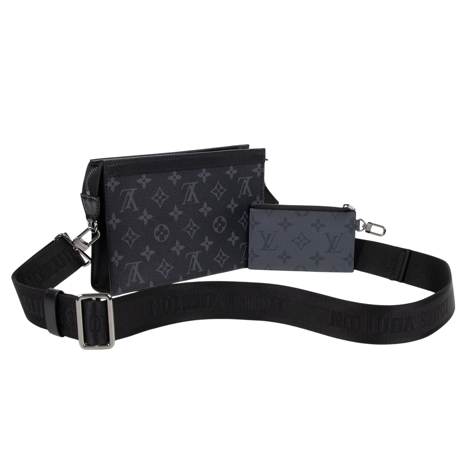 路易威登 LOUIS VUITTON Gaston 隨身錢包 肩背 Eclipse Reverse塗層帆布 黑色 M81124 晶片款  原廠盒子/防塵袋/購買證明正本