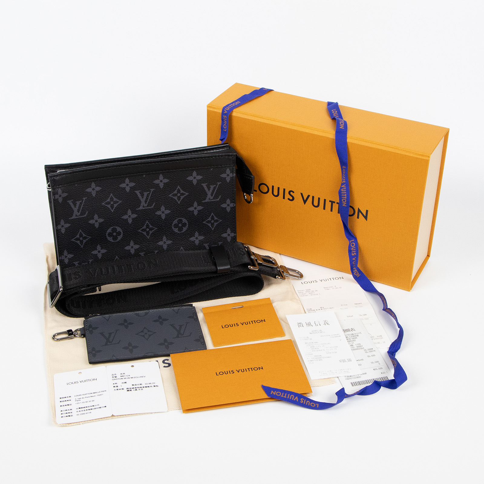 路易威登 LOUIS VUITTON Gaston 隨身錢包 肩背 Eclipse Reverse塗層帆布 黑色 M81124 晶片款  原廠盒子/防塵袋/購買證明正本