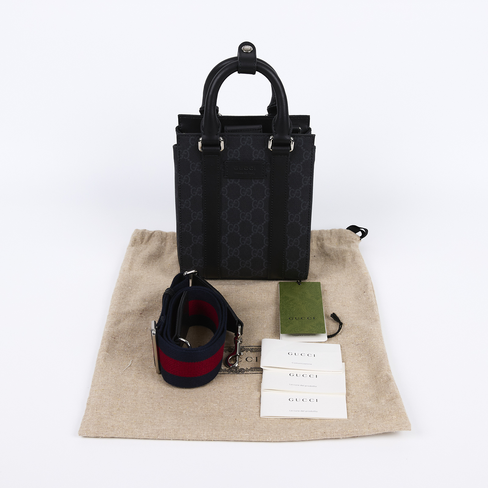 古馳 GUCCI GG 小型 托特包 691010 K5RLN 黑GG托特 MINI 防塵袋/背帶