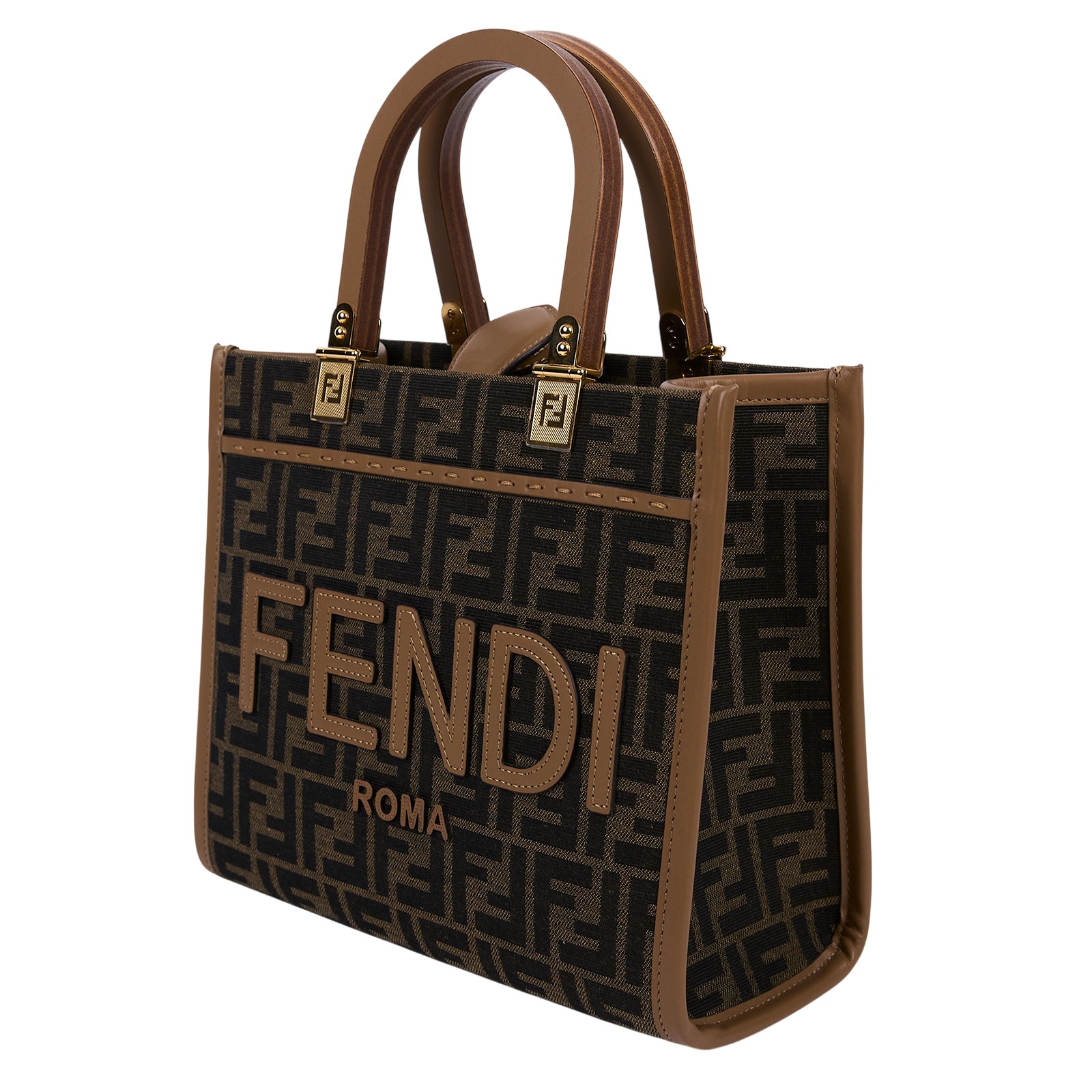 芬迪 FENDI Sunshine 小號托特包 8BH394ALVY 深棕FF帆布SUNSHINE 小型款 防塵袋/購買證明正本