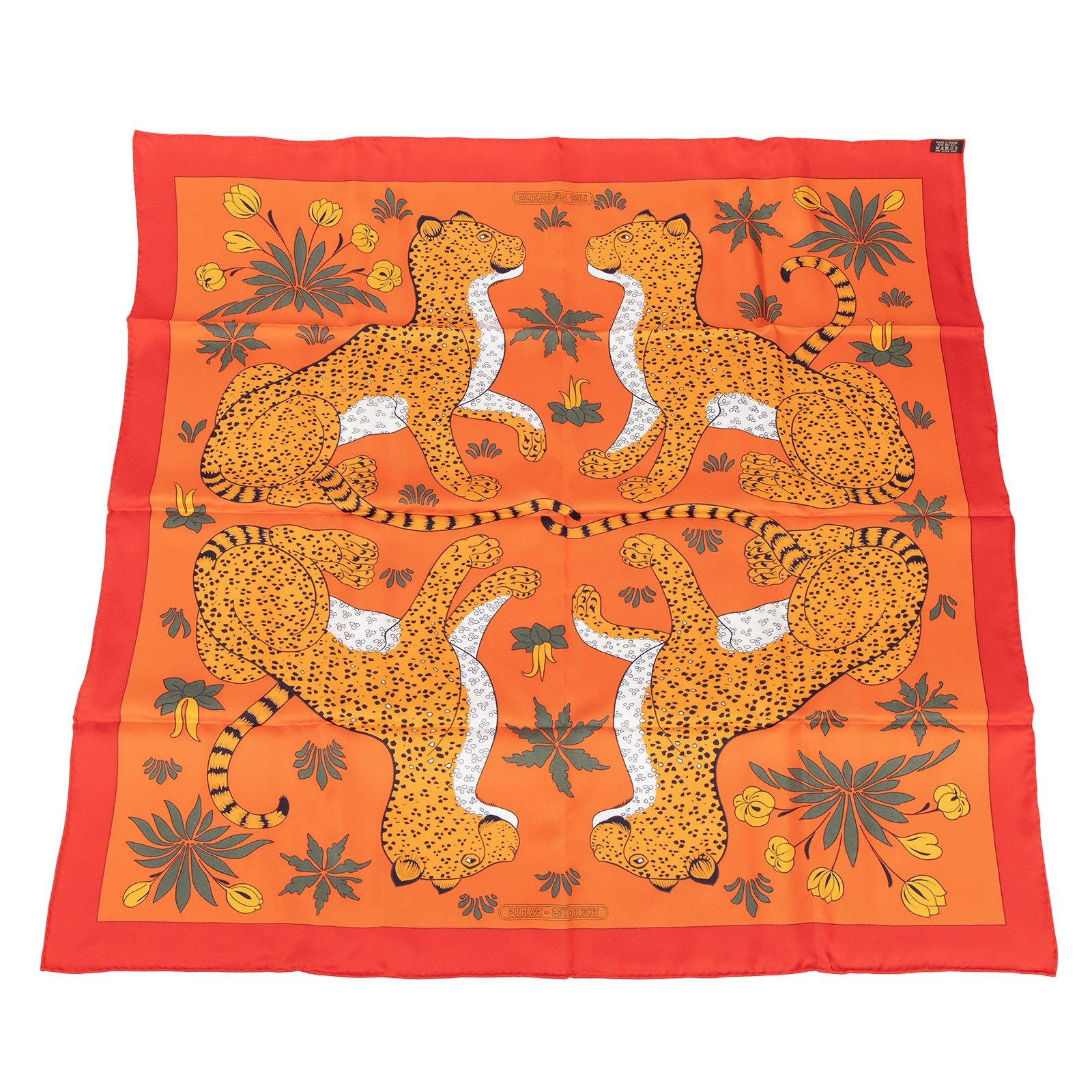 愛馬仕 Hermes Les Leopards Silk Scarf 85 絲巾   橘底花豹8585絲巾 原廠盒子