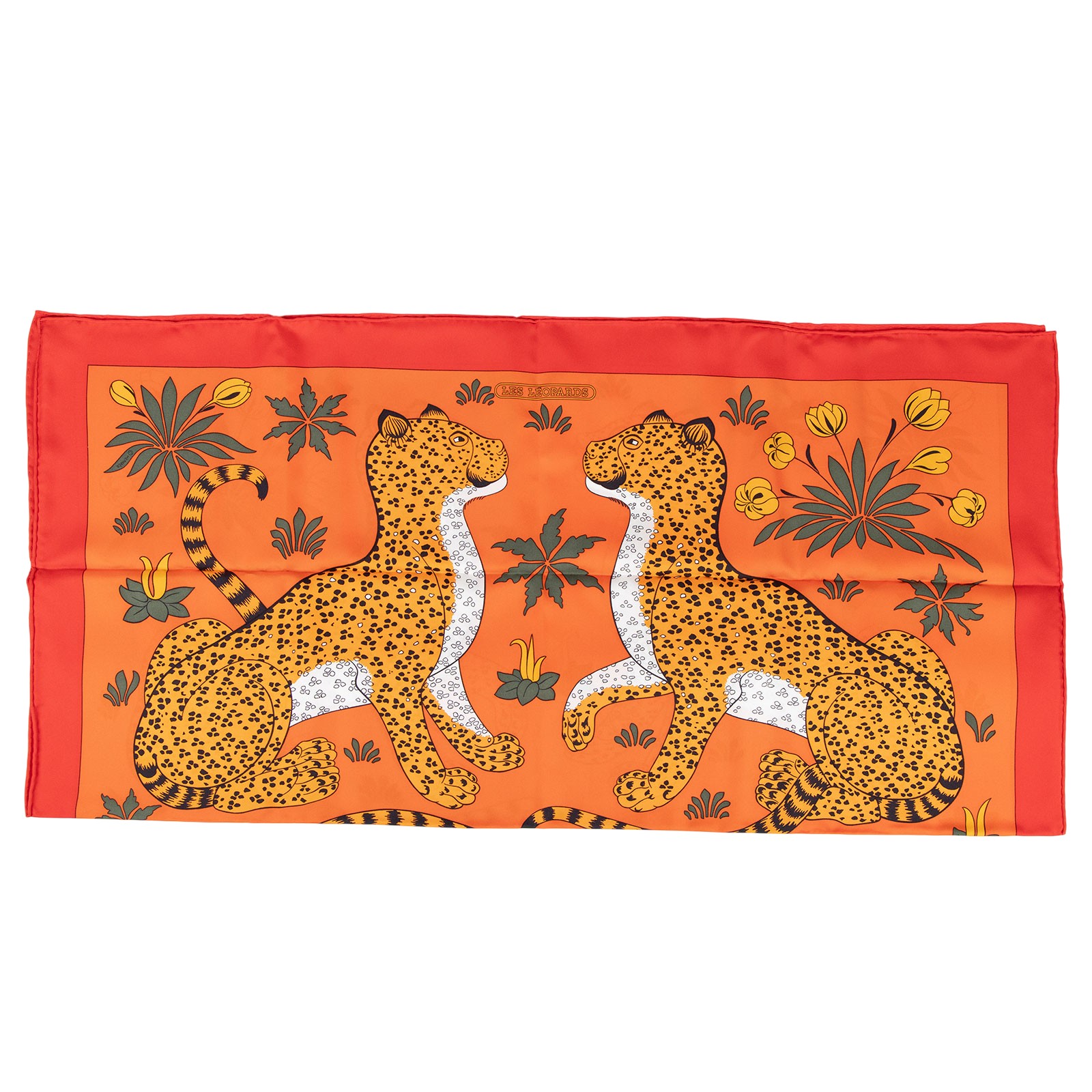 愛馬仕 Hermes Les Leopards Silk Scarf 85 絲巾   橘底花豹8585絲巾 原廠盒子