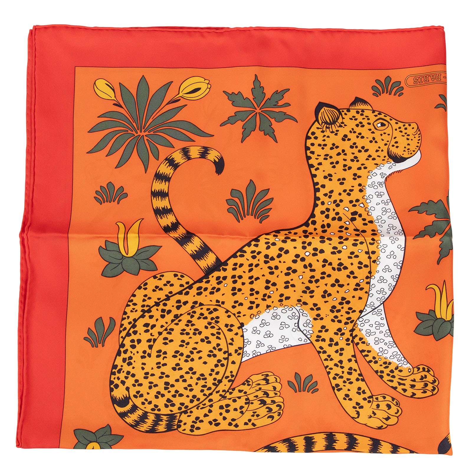 愛馬仕 Hermes Les Leopards Silk Scarf 85 絲巾   橘底花豹8585絲巾 原廠盒子