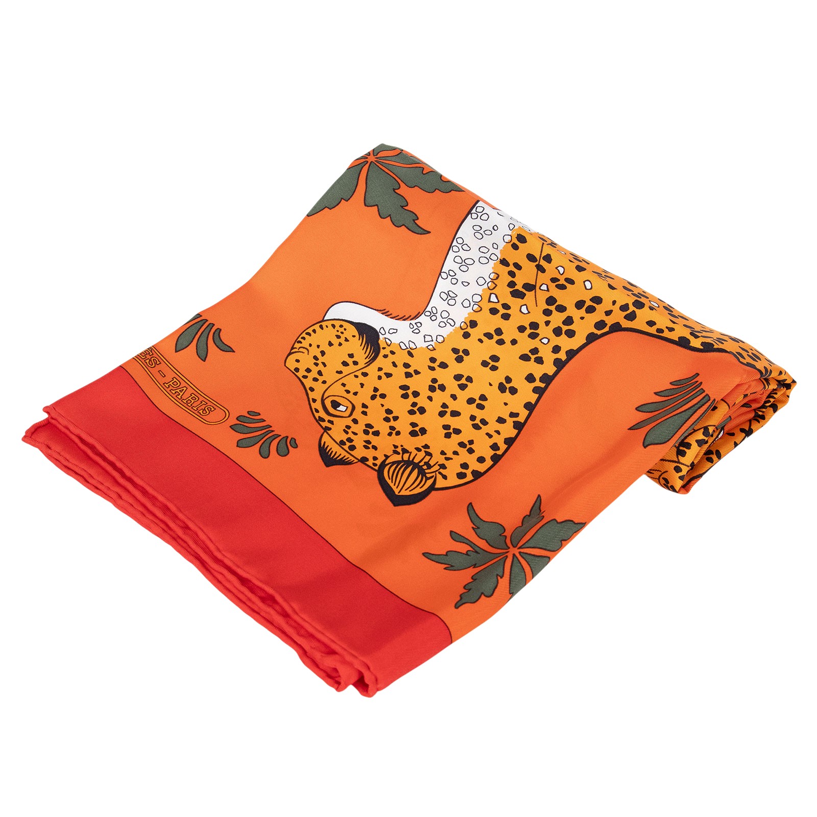 愛馬仕 Hermes Les Leopards Silk Scarf 85 絲巾   橘底花豹8585絲巾 原廠盒子