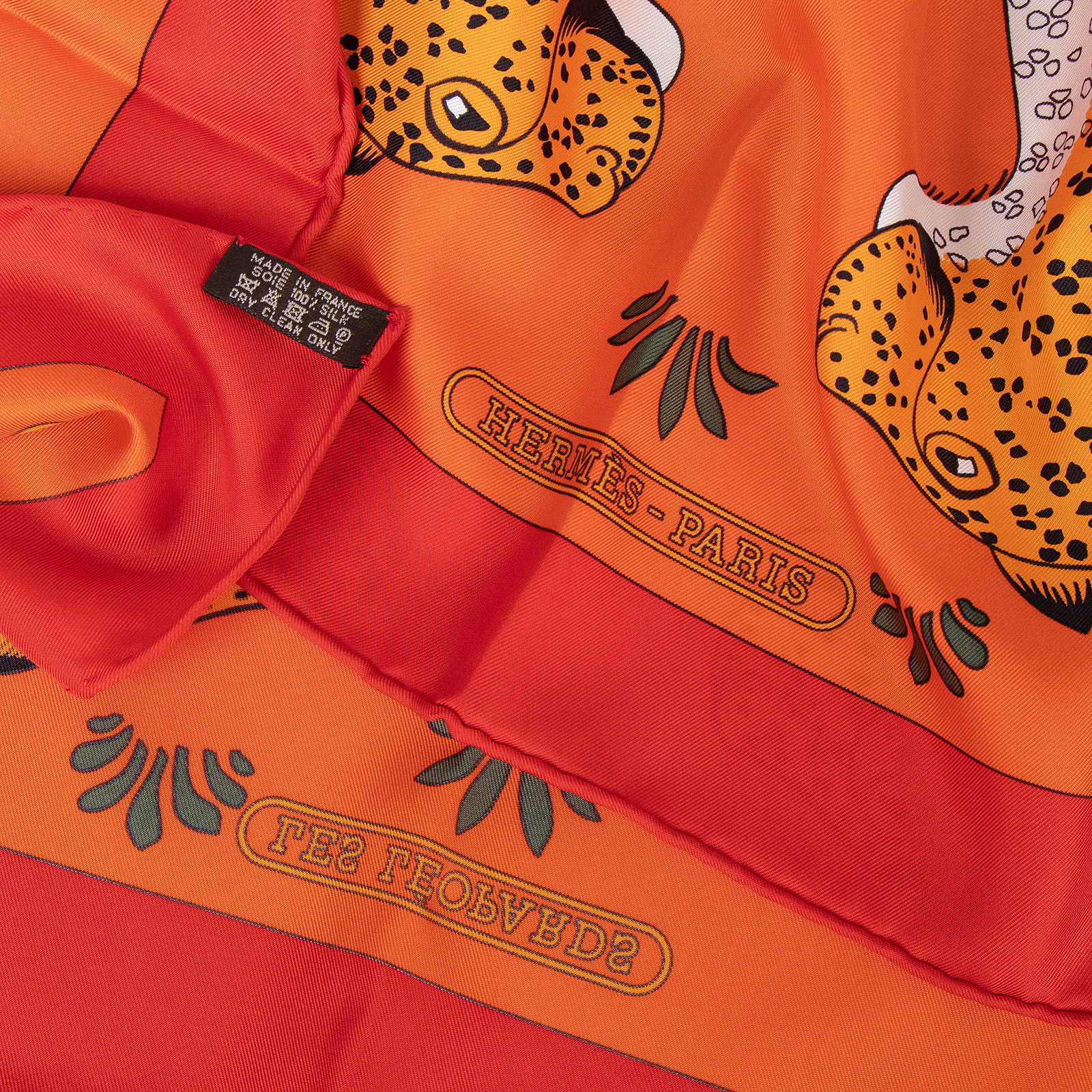 愛馬仕 Hermes Les Leopards Silk Scarf 85 絲巾   橘底花豹8585絲巾 原廠盒子