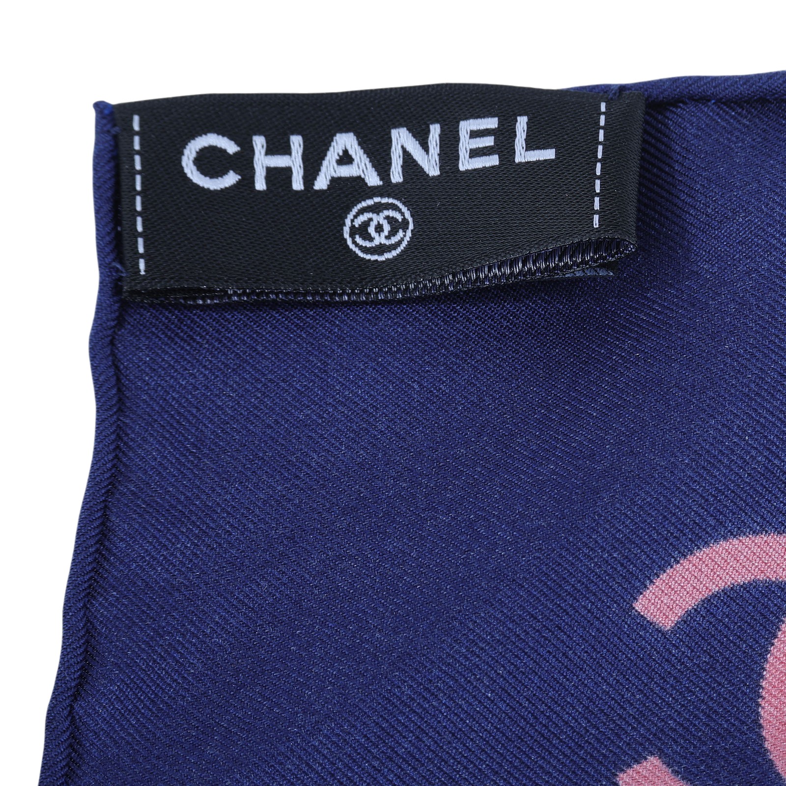 香奈兒 CHANEL LOGO 山茶花 絲巾 藍色 粉色  藍底粉LOGO山茶花絲巾9090 原廠盒子