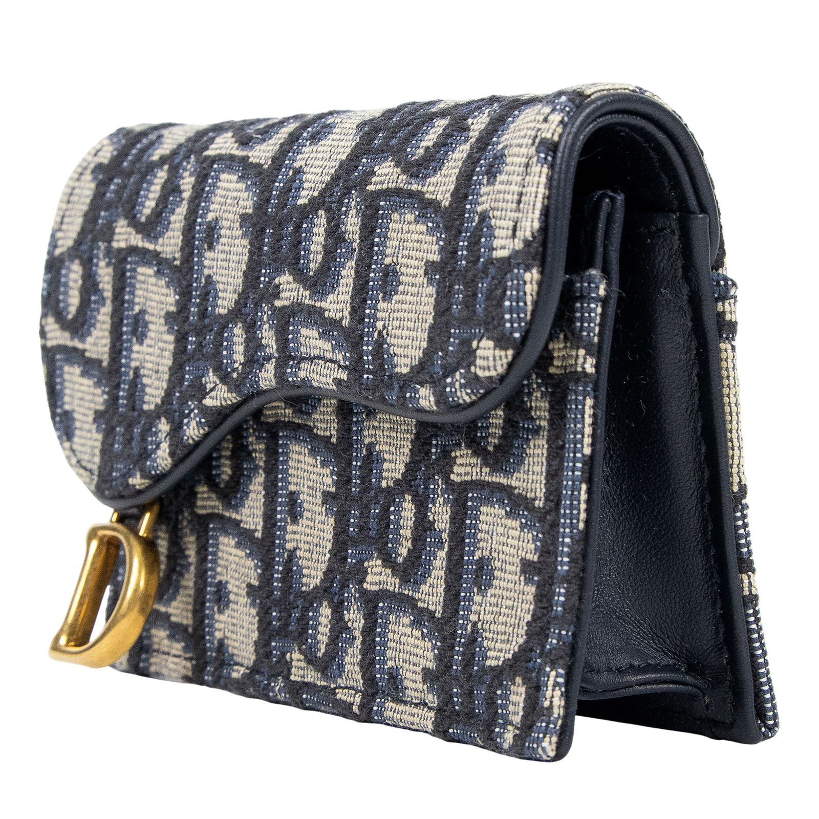 迪奧 CHRISTIAN DIOR Saddle 翻蓋卡片套 卡夾 緹花 S5611CTZQ 藍OBLIQUE SADDLE卡包 原廠盒子/防塵袋