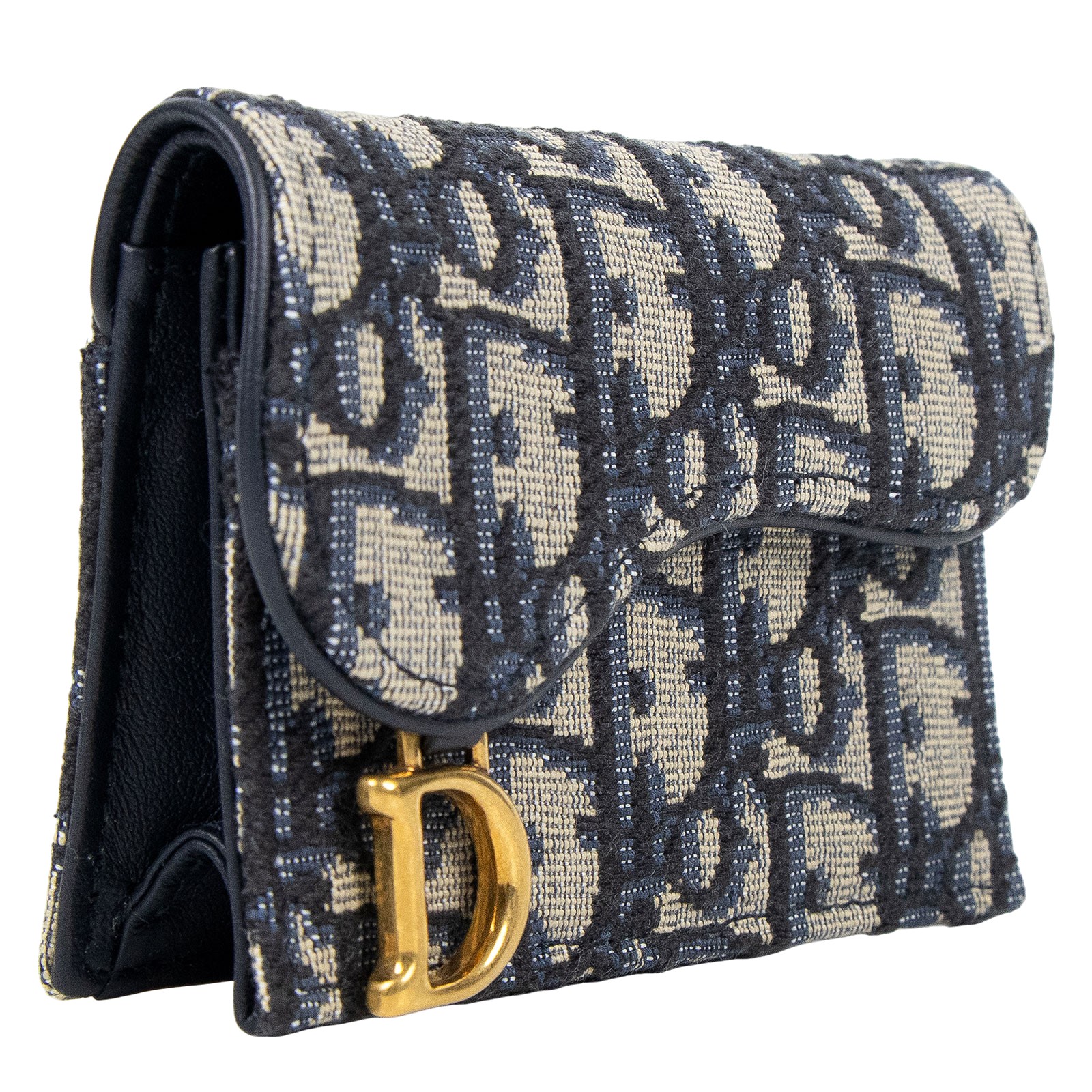 迪奧 CHRISTIAN DIOR Saddle 翻蓋卡片套 卡夾 緹花 S5611CTZQ 藍OBLIQUE SADDLE卡包 原廠盒子/防塵袋