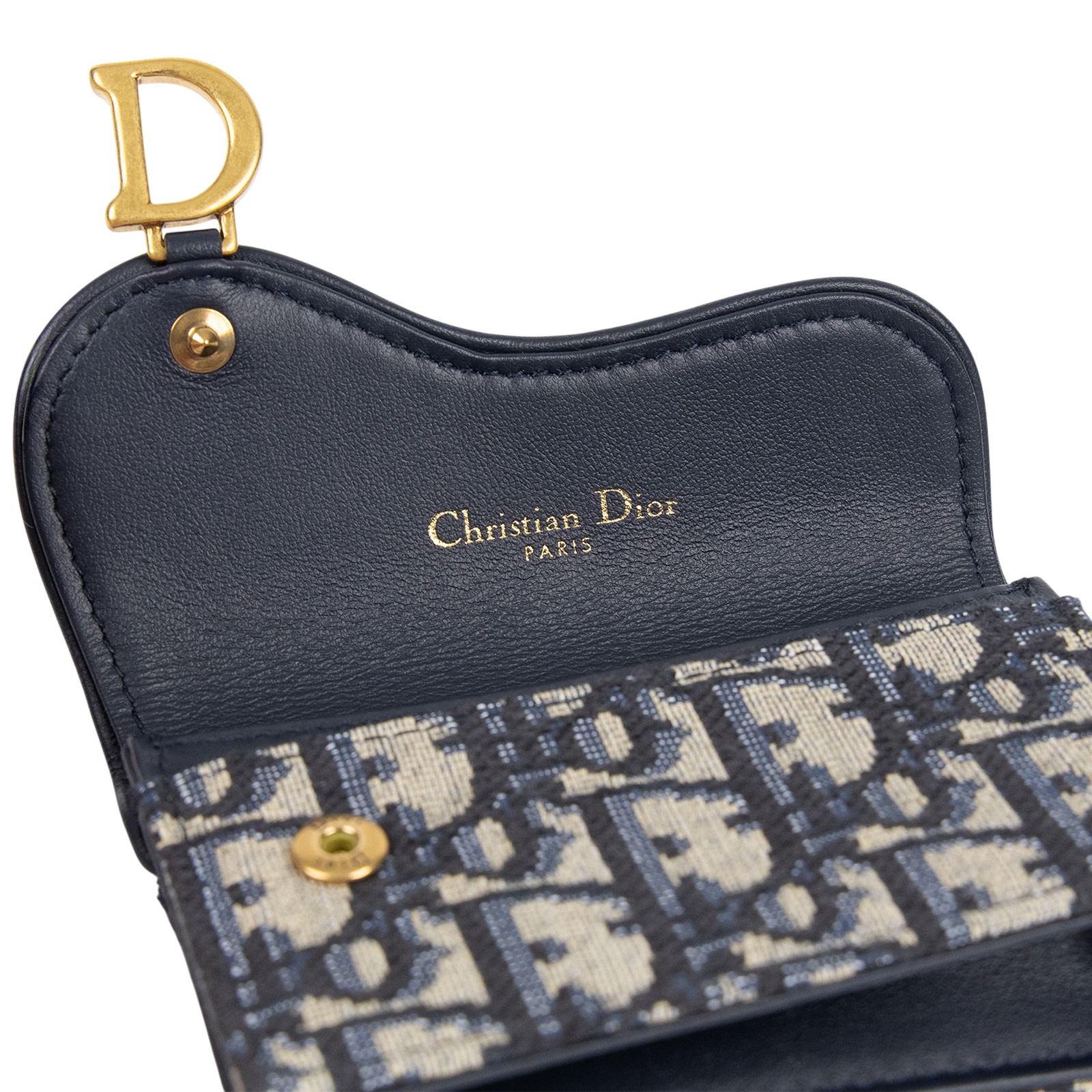 迪奧 CHRISTIAN DIOR Saddle 翻蓋卡片套 卡夾 緹花 S5611CTZQ 藍OBLIQUE SADDLE卡包 原廠盒子/防塵袋