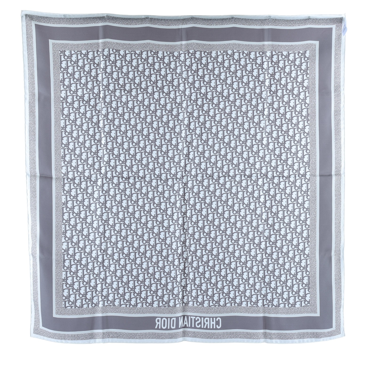 迪奧 CHRISTIAN DIOR Oblique Diortwin 90 方巾 15DOB090I600 粉灰LOGO雙面絲巾9090 原廠盒子