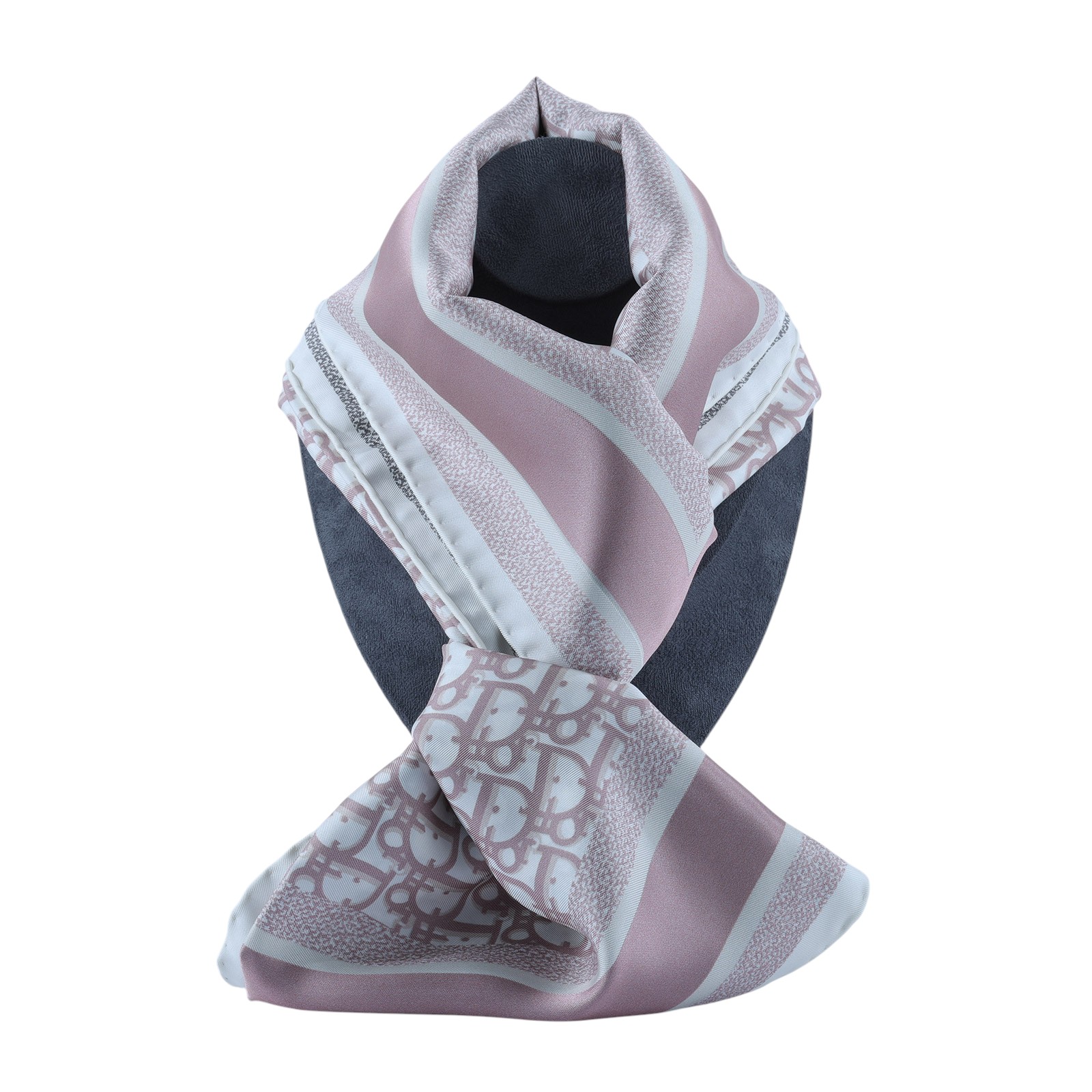 迪奧 CHRISTIAN DIOR Oblique Diortwin 90 方巾 15DOB090I600 粉灰LOGO雙面絲巾9090 原廠盒子