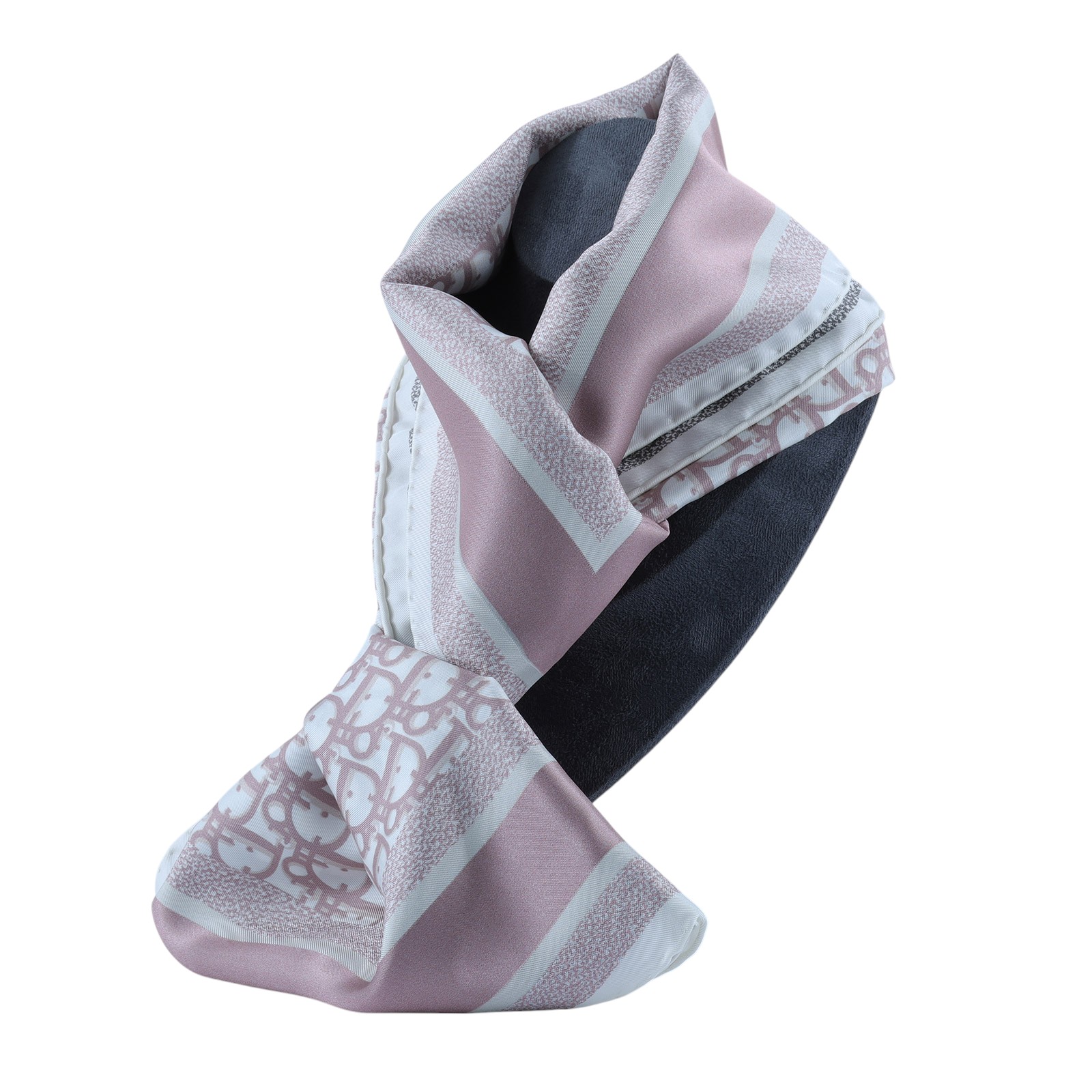 迪奧 CHRISTIAN DIOR Oblique Diortwin 90 方巾 15DOB090I600 粉灰LOGO雙面絲巾9090 原廠盒子