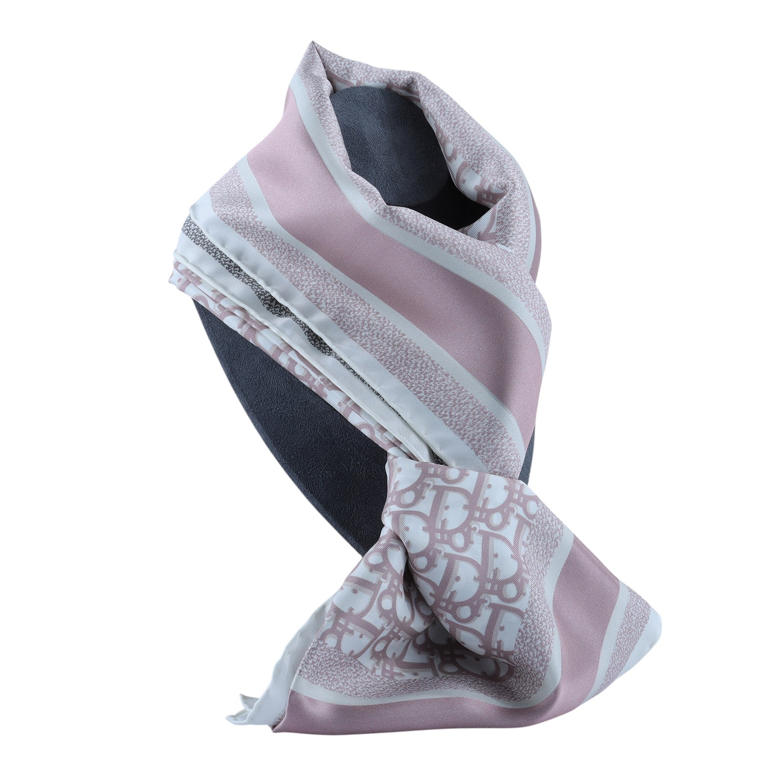 迪奧 CHRISTIAN DIOR Oblique Diortwin 90 方巾 15DOB090I600 粉灰LOGO雙面絲巾9090 原廠盒子