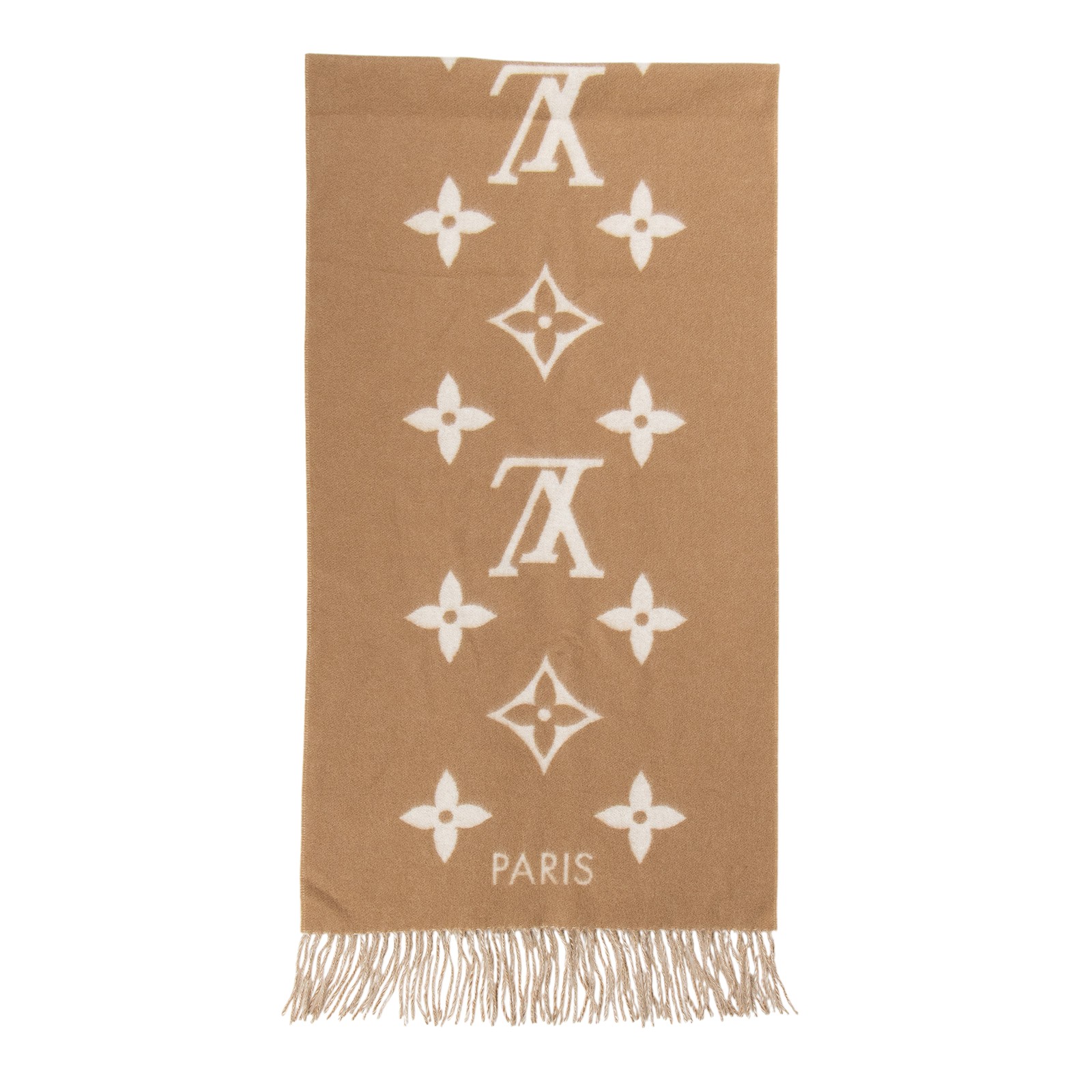 路易威登 LOUIS VUITTON Reykjavik 圍巾 老花 山羊絨 Monogram 米色 M76067  原廠盒子