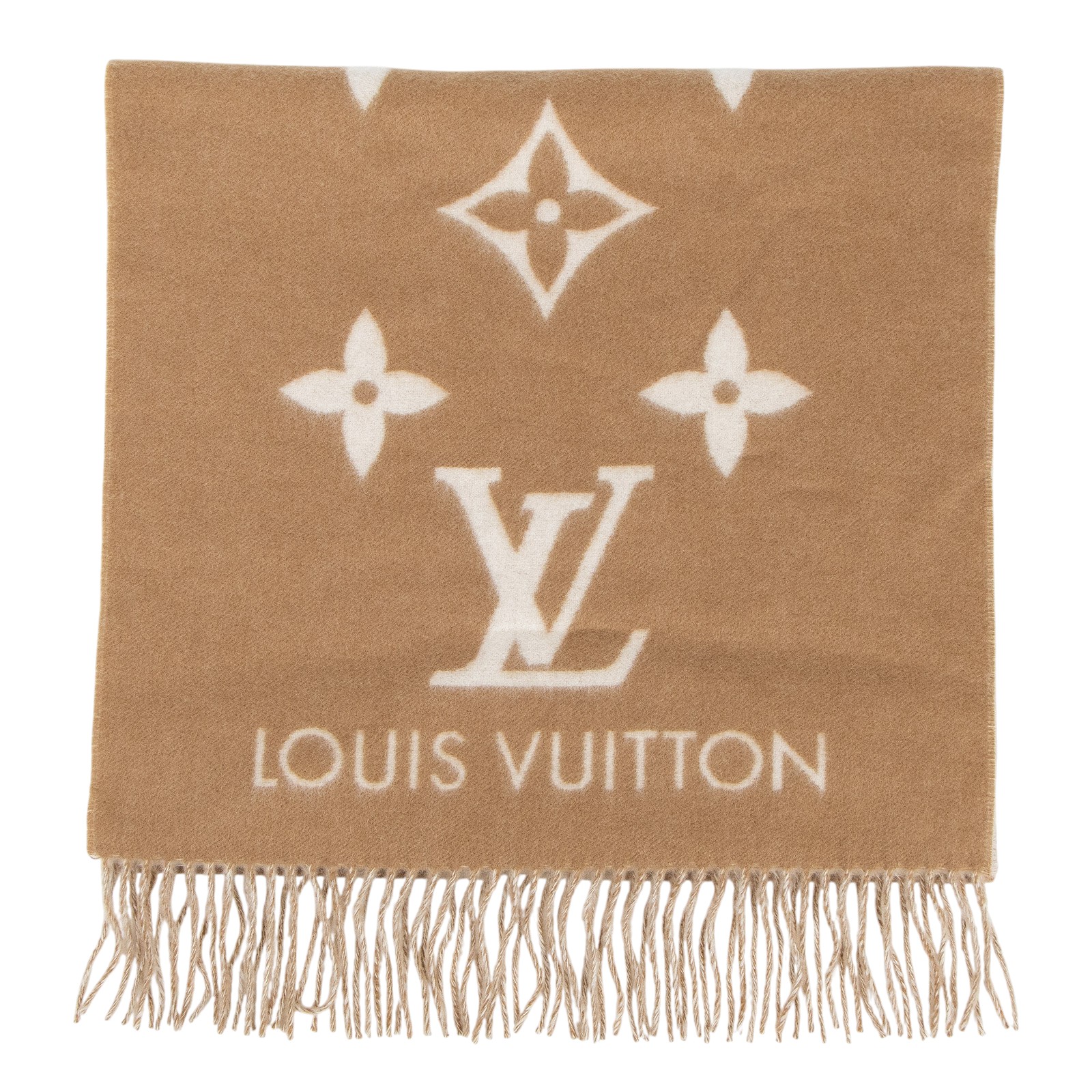 路易威登 LOUIS VUITTON Reykjavik 圍巾 老花 山羊絨 Monogram 米色 M76067  原廠盒子
