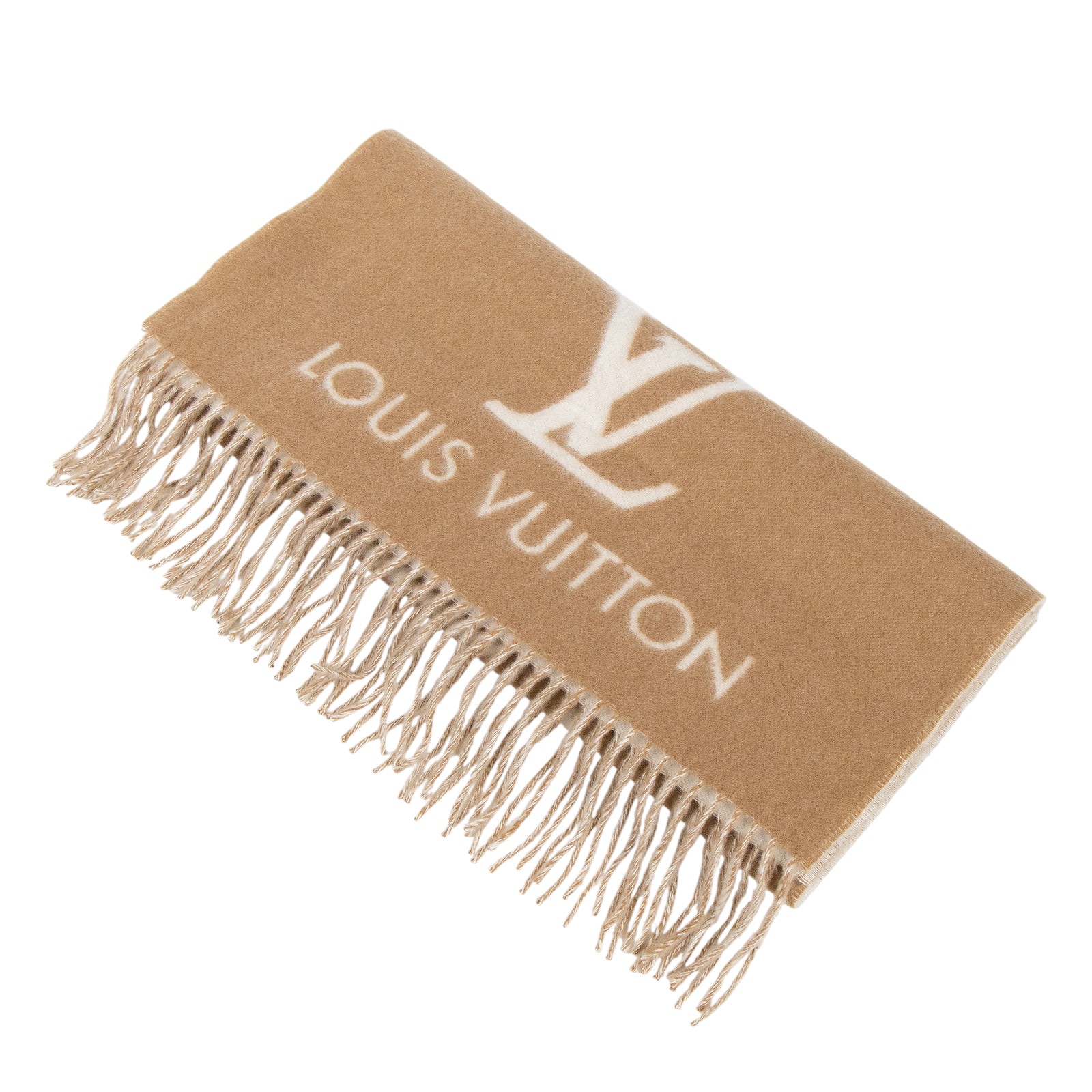 路易威登 LOUIS VUITTON Reykjavik 圍巾 老花 山羊絨 Monogram 米色 M76067  原廠盒子