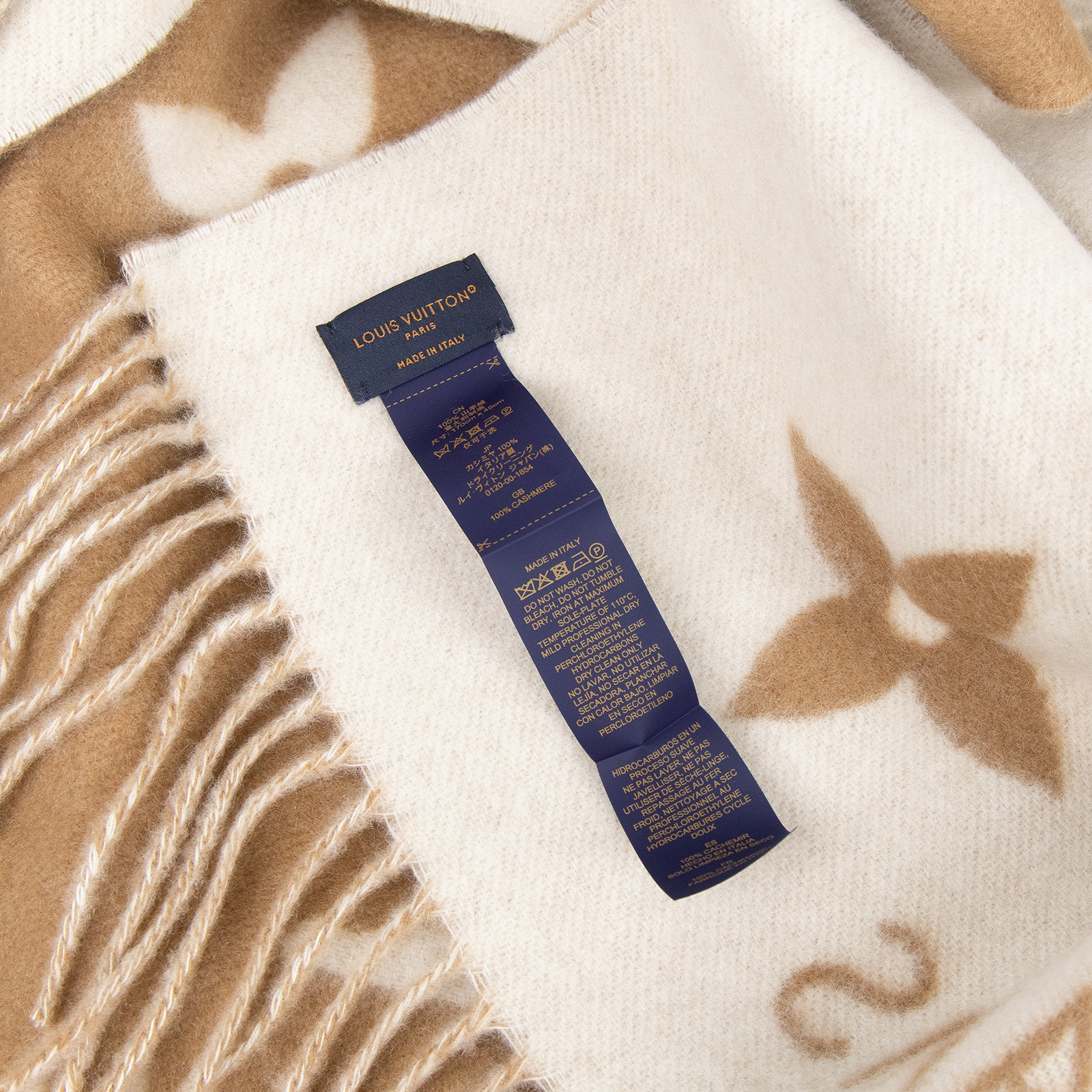 路易威登 LOUIS VUITTON Reykjavik 圍巾 老花 山羊絨 Monogram 米色 M76067  原廠盒子