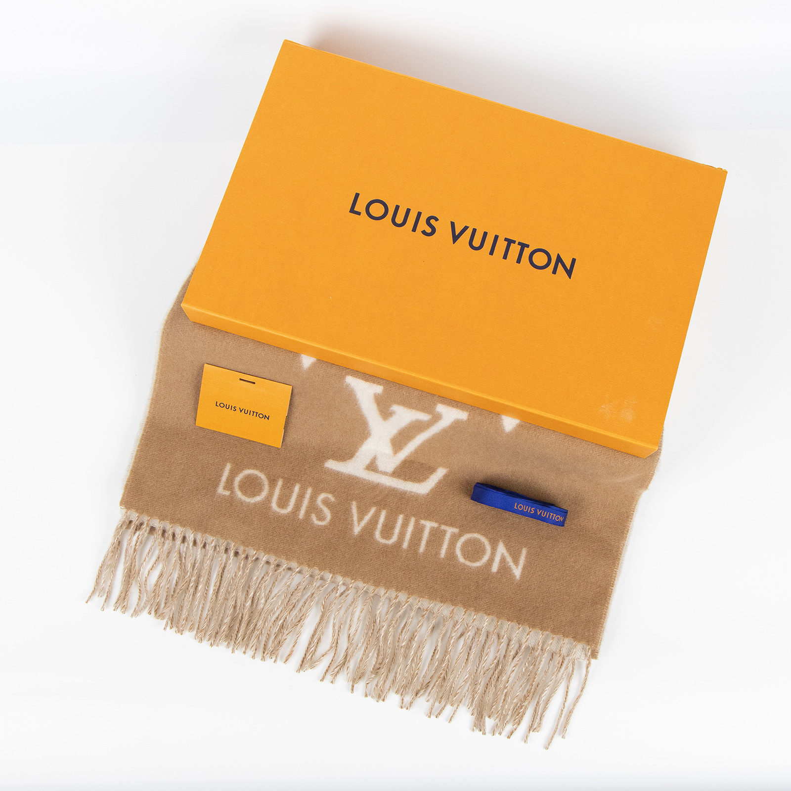 路易威登 LOUIS VUITTON Reykjavik 圍巾 老花 山羊絨 Monogram 米色 M76067  原廠盒子