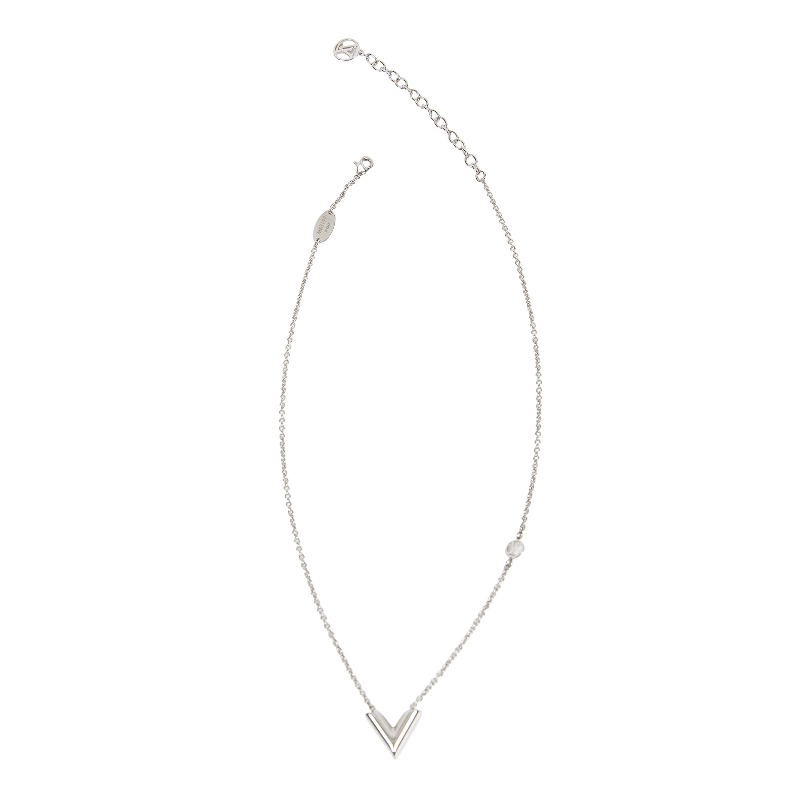 路易威登 LOUIS VUITTON Essential V 柔軟 項鏈 M63197 銀ESSENTIAL V字項鍊 原廠盒子/防塵袋