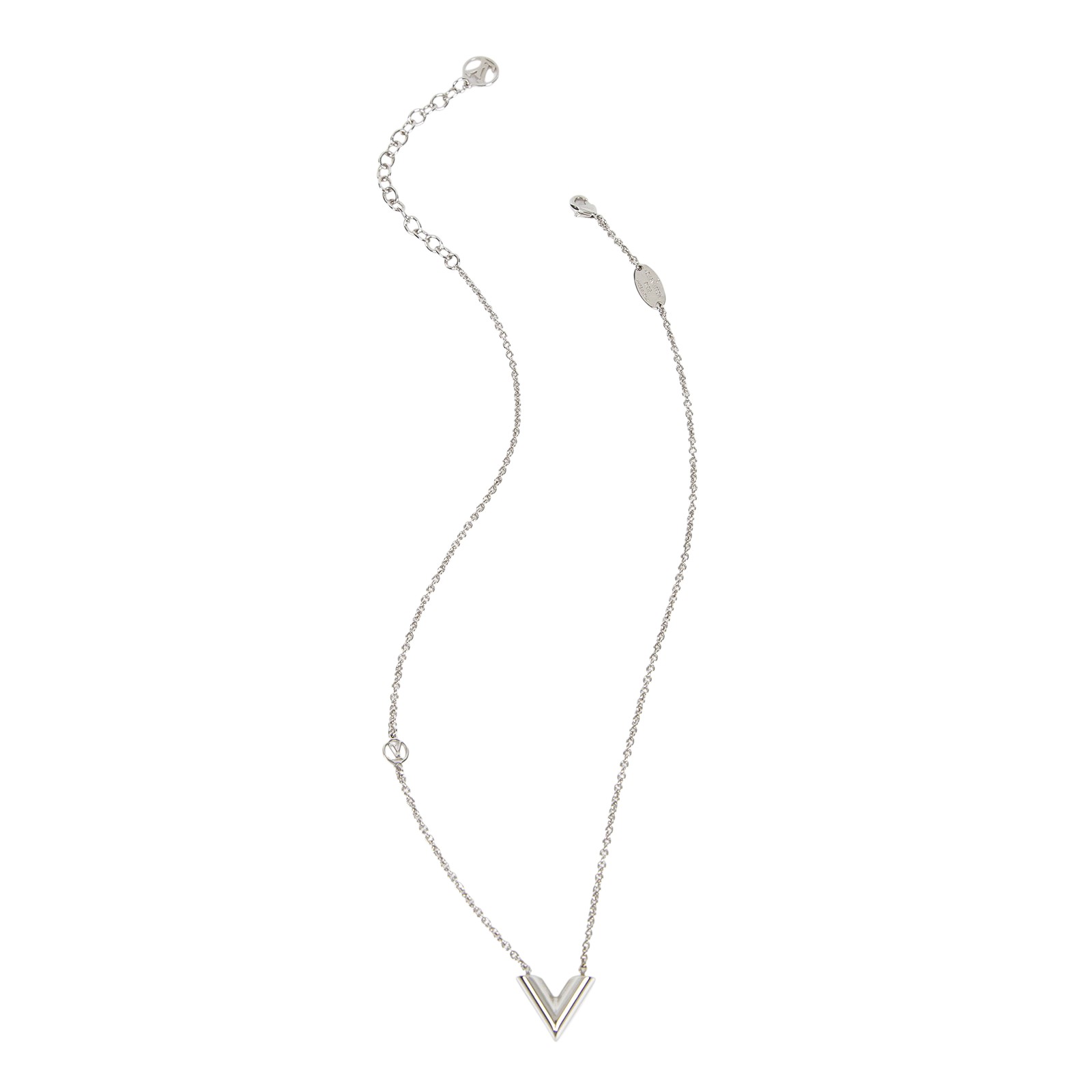 路易威登 LOUIS VUITTON Essential V 柔軟 項鏈 M63197 銀ESSENTIAL V字項鍊 原廠盒子/防塵袋