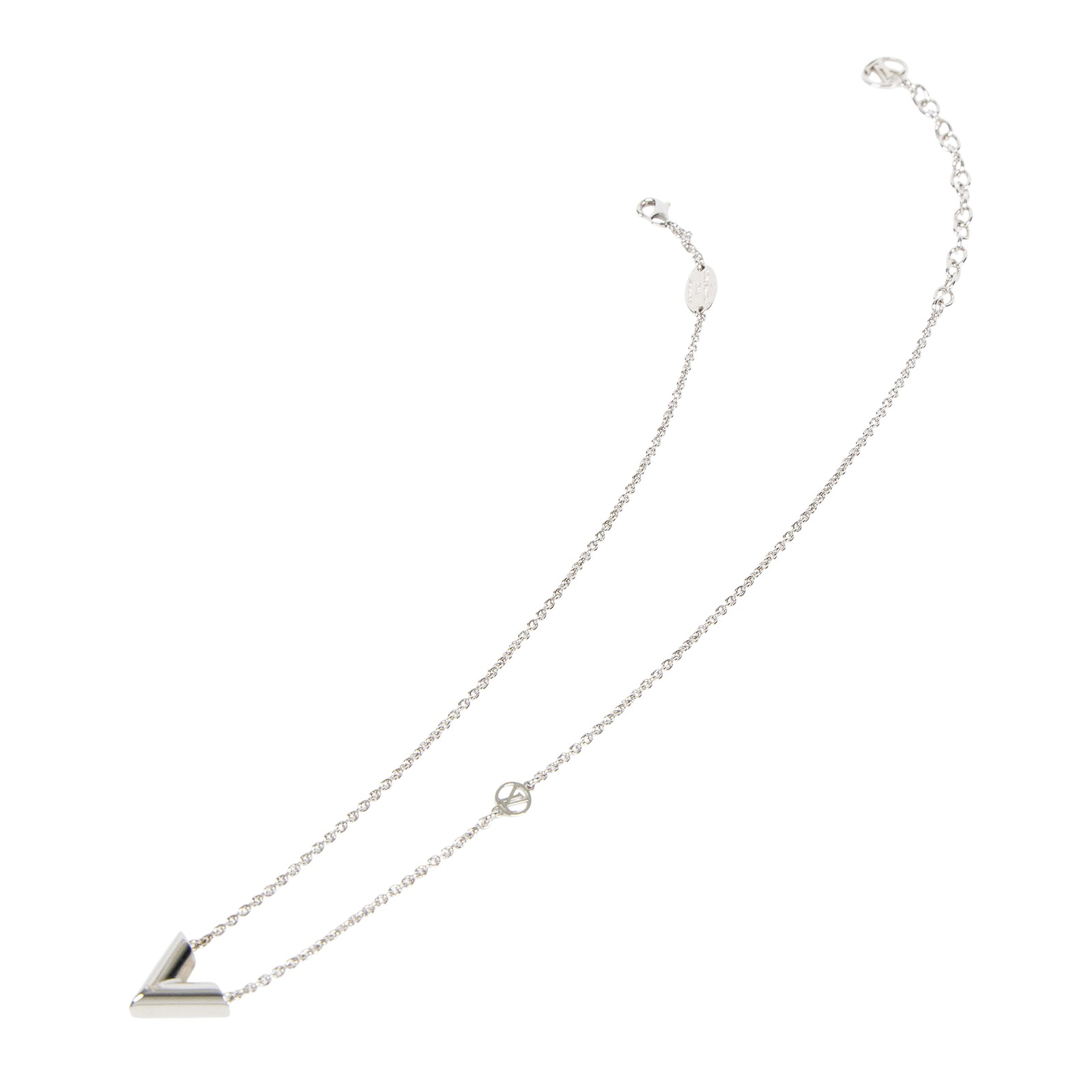 路易威登 LOUIS VUITTON Essential V 柔軟 項鏈 M63197 銀ESSENTIAL V字項鍊 原廠盒子/防塵袋