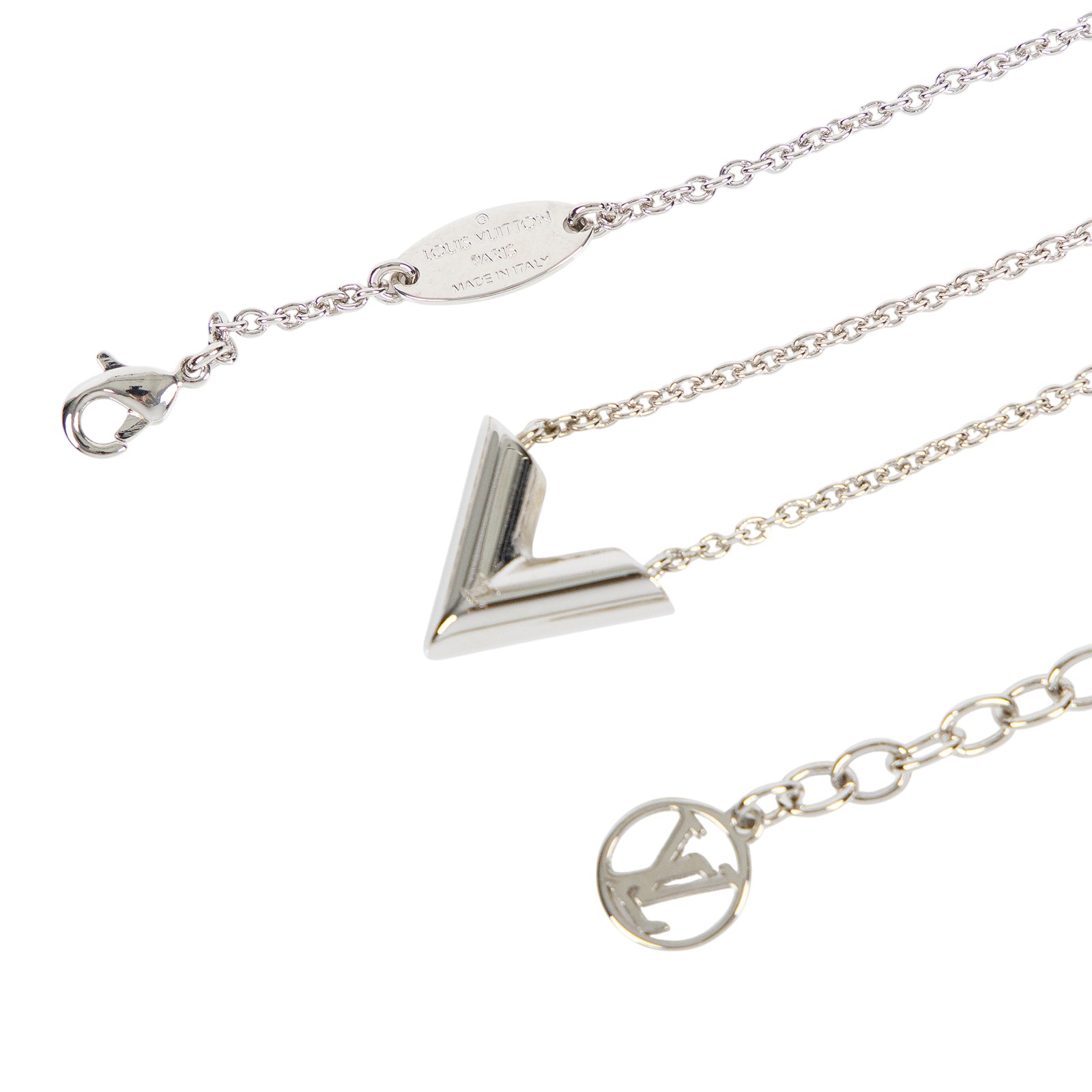 路易威登 LOUIS VUITTON Essential V 柔軟 項鏈 M63197 銀ESSENTIAL V字項鍊 原廠盒子/防塵袋