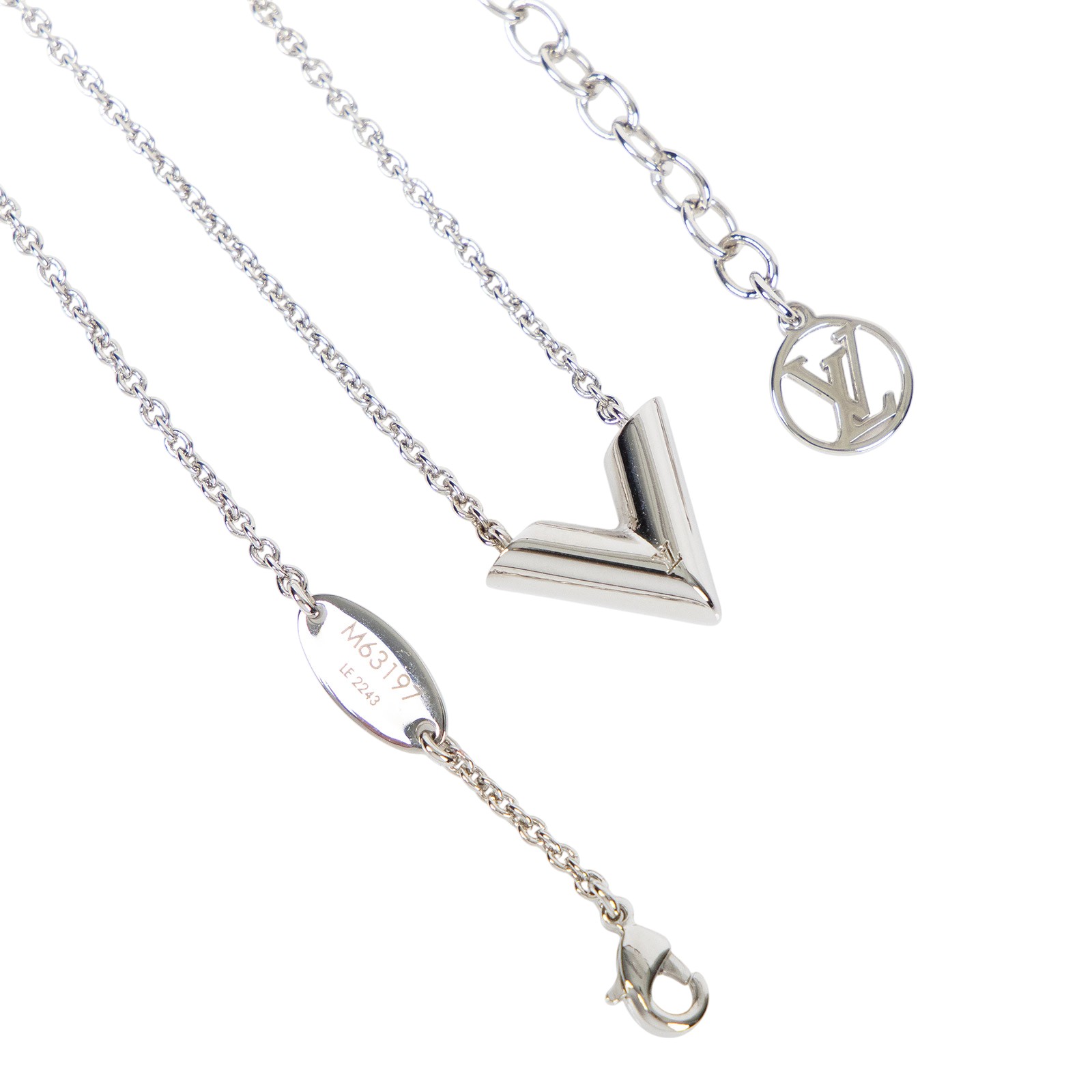 路易威登 LOUIS VUITTON Essential V 柔軟 項鏈 M63197 銀ESSENTIAL V字項鍊 原廠盒子/防塵袋
